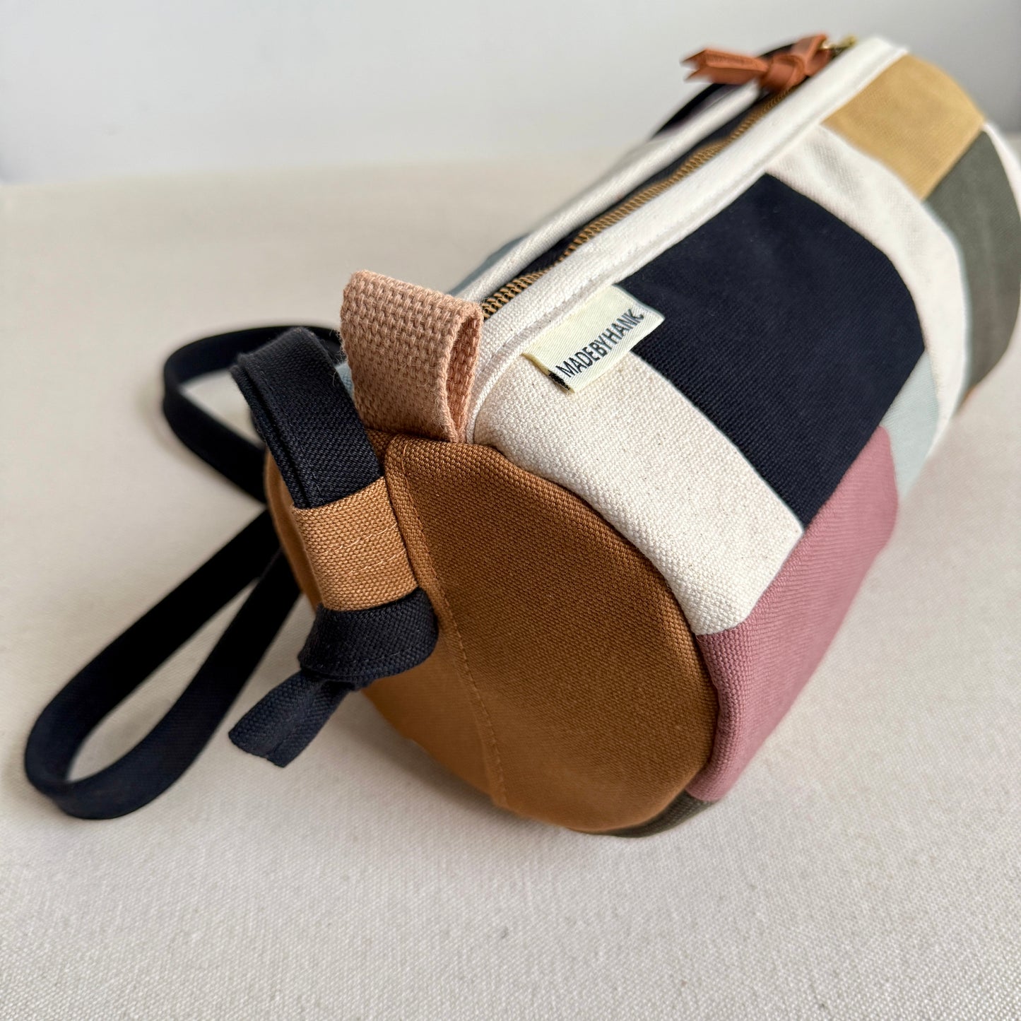 barrel bag in color block tiles, party neutral