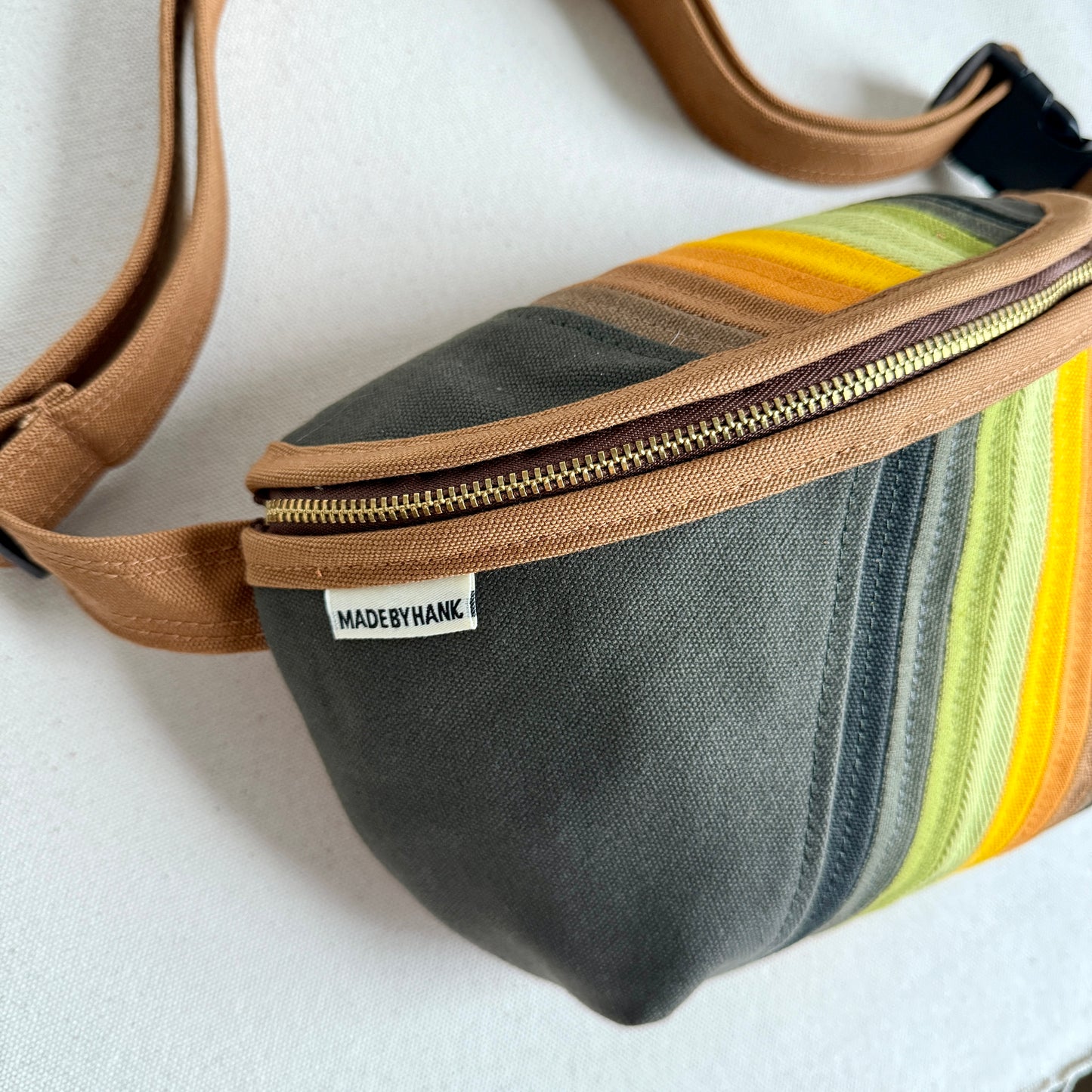 retro stripes fanny bag, greens + yellows