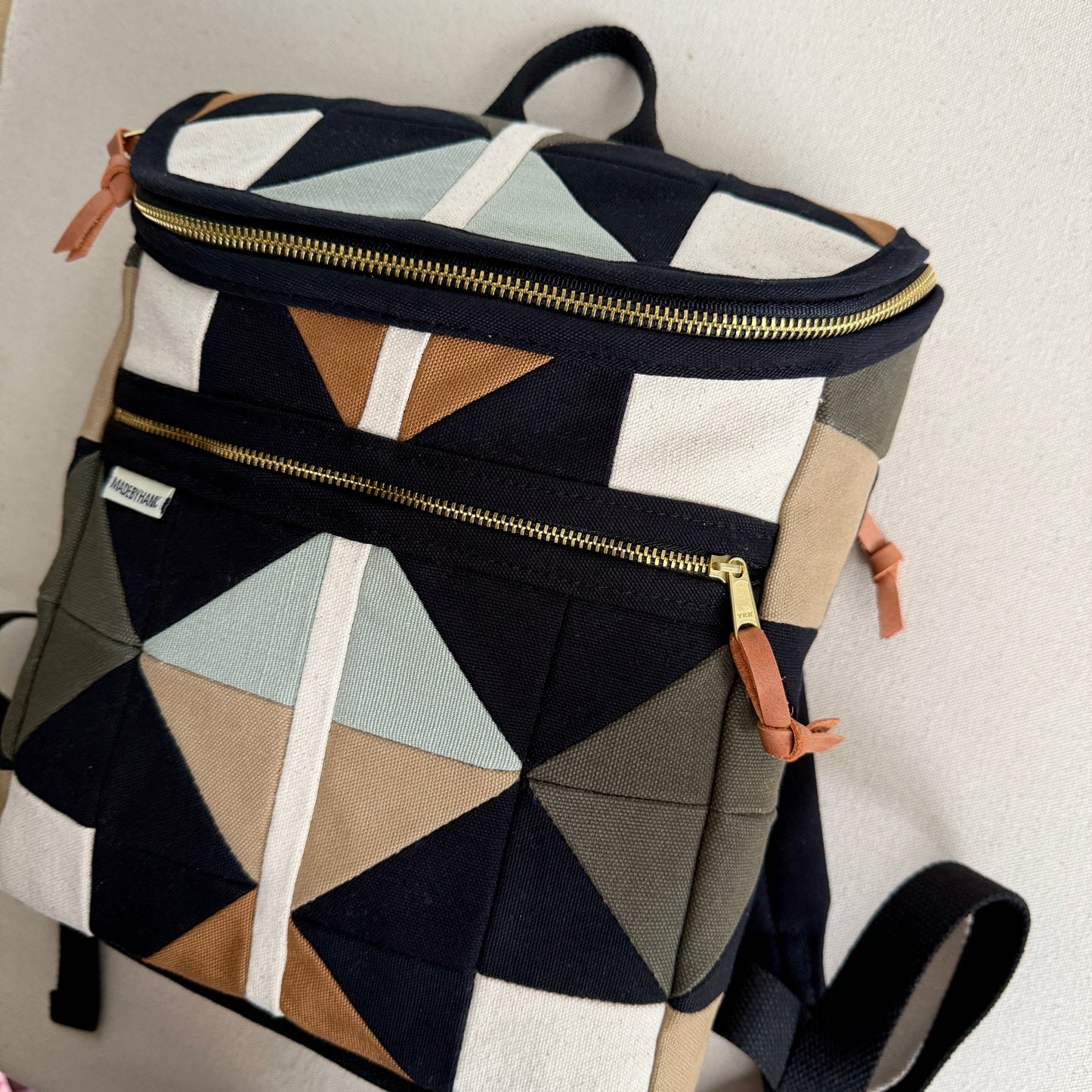 fractured quilt star backpack, black/mint/sand/caramel/natural (original size)