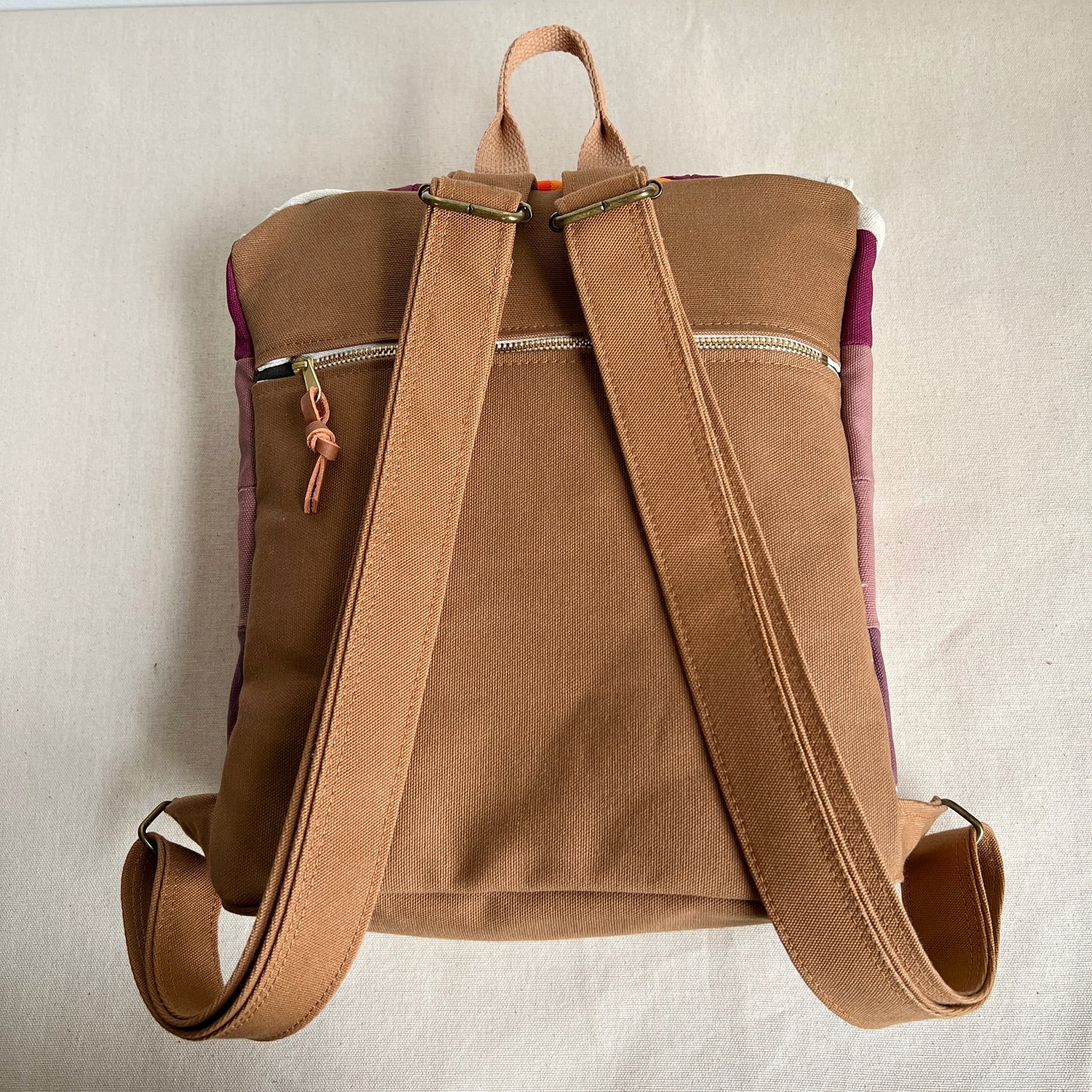 sawtooth star backpack, natural with mauve, wine + orange