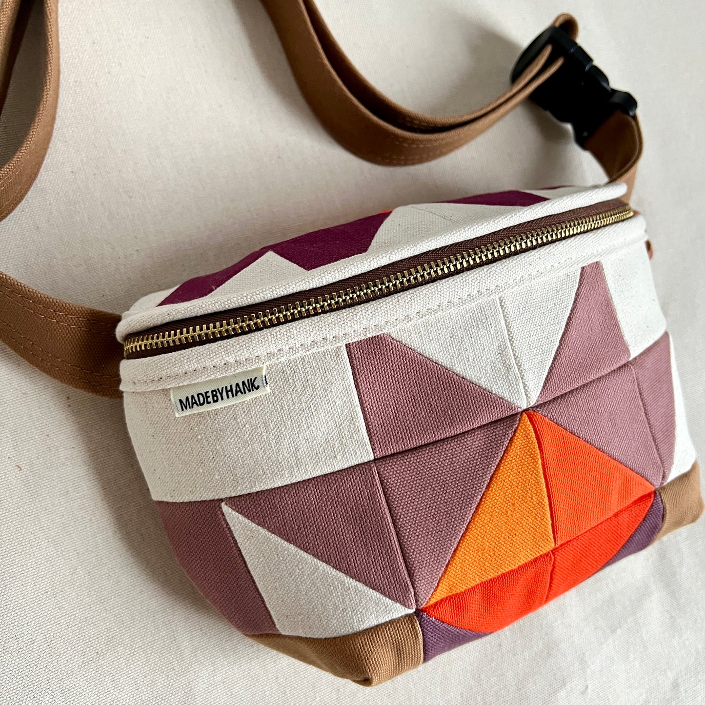nova star fanny bag, natural with mauve/wine/orange