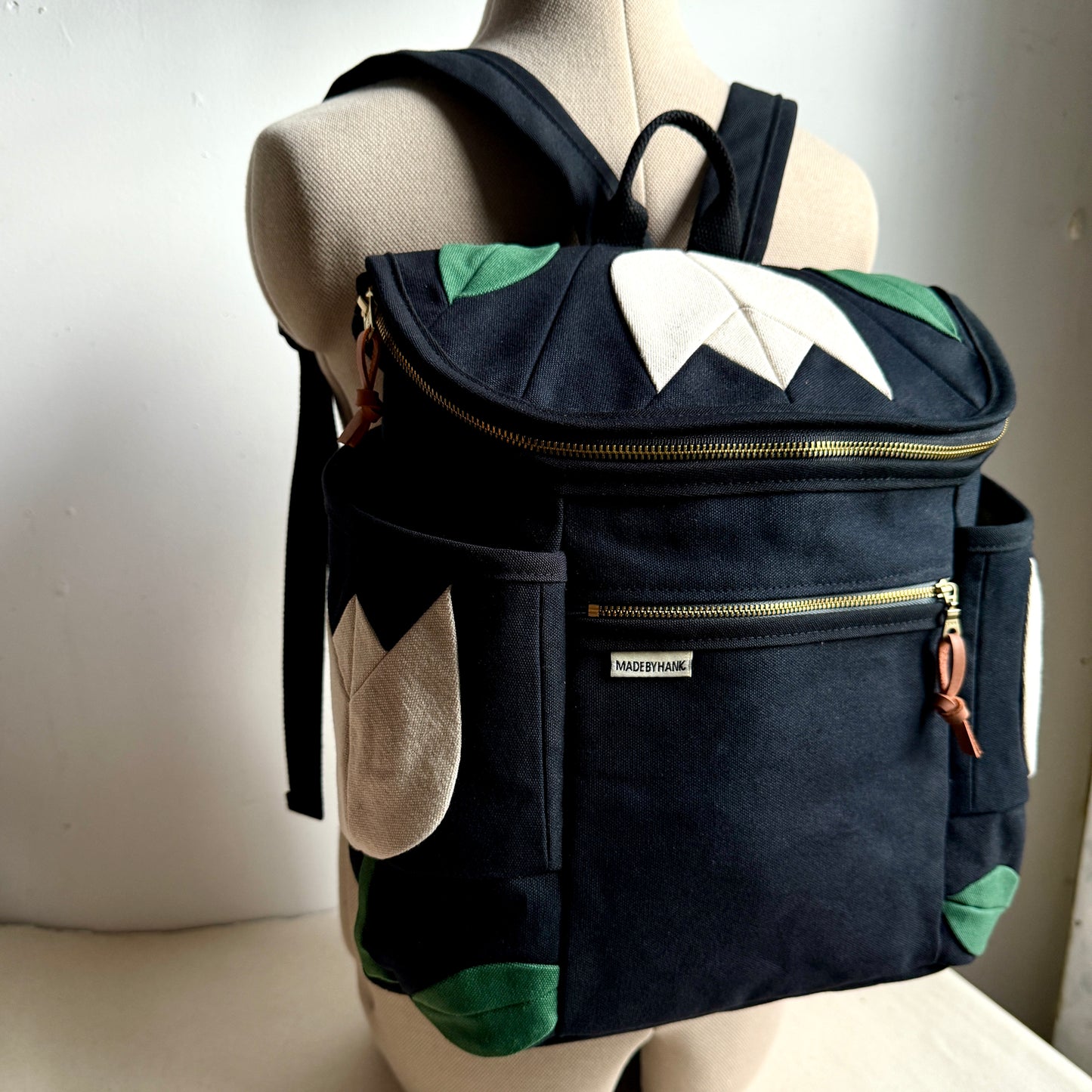 **PRE-ORDER** Roomier Backpack with Tulips, Black with Natural and Teal Green