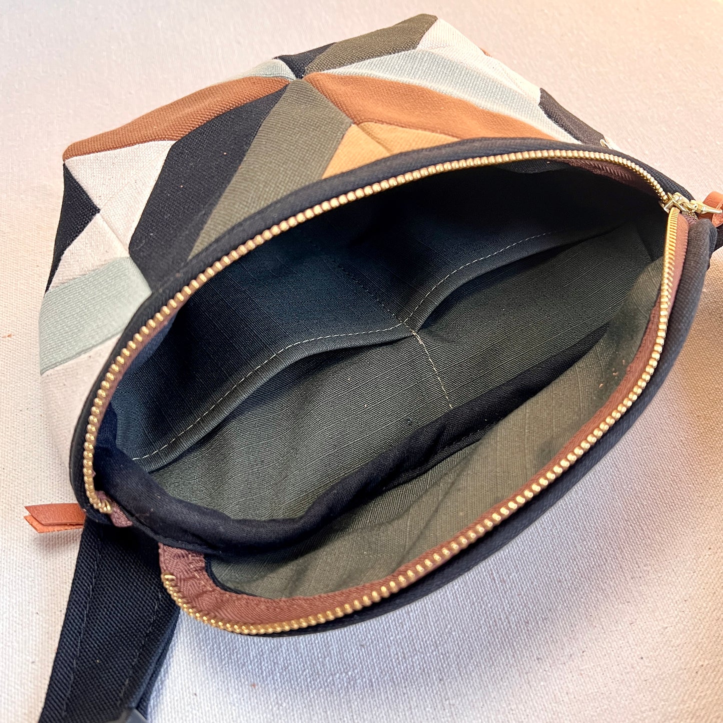 kaleidoscope fanny bag, seaglass/caramel/forest/black