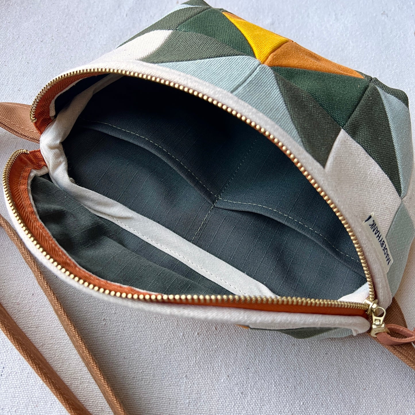 sawtooth star fanny, natural with seaglass/forest/ochre