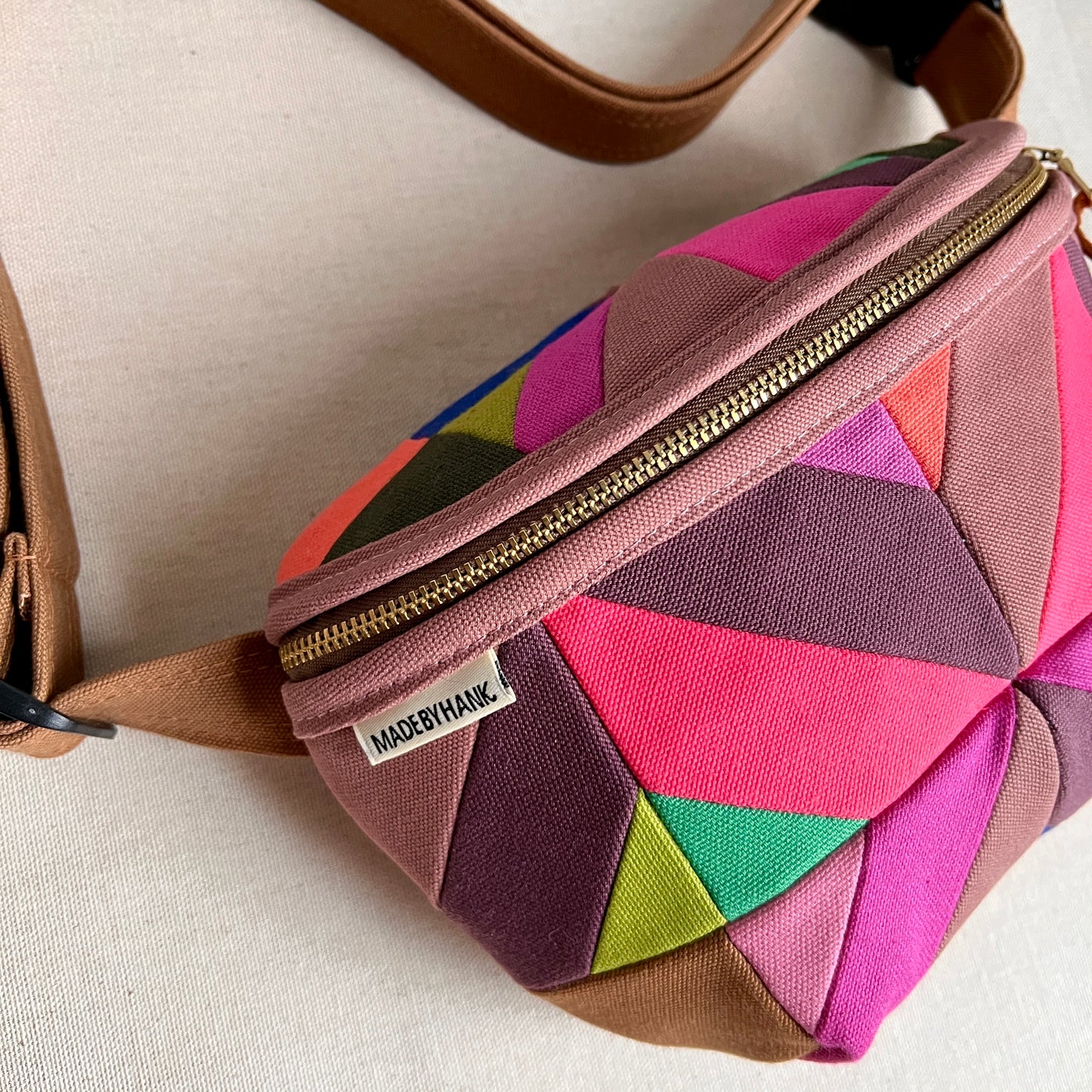 kaleidoscope fanny bag, mauve with hot pink etc
