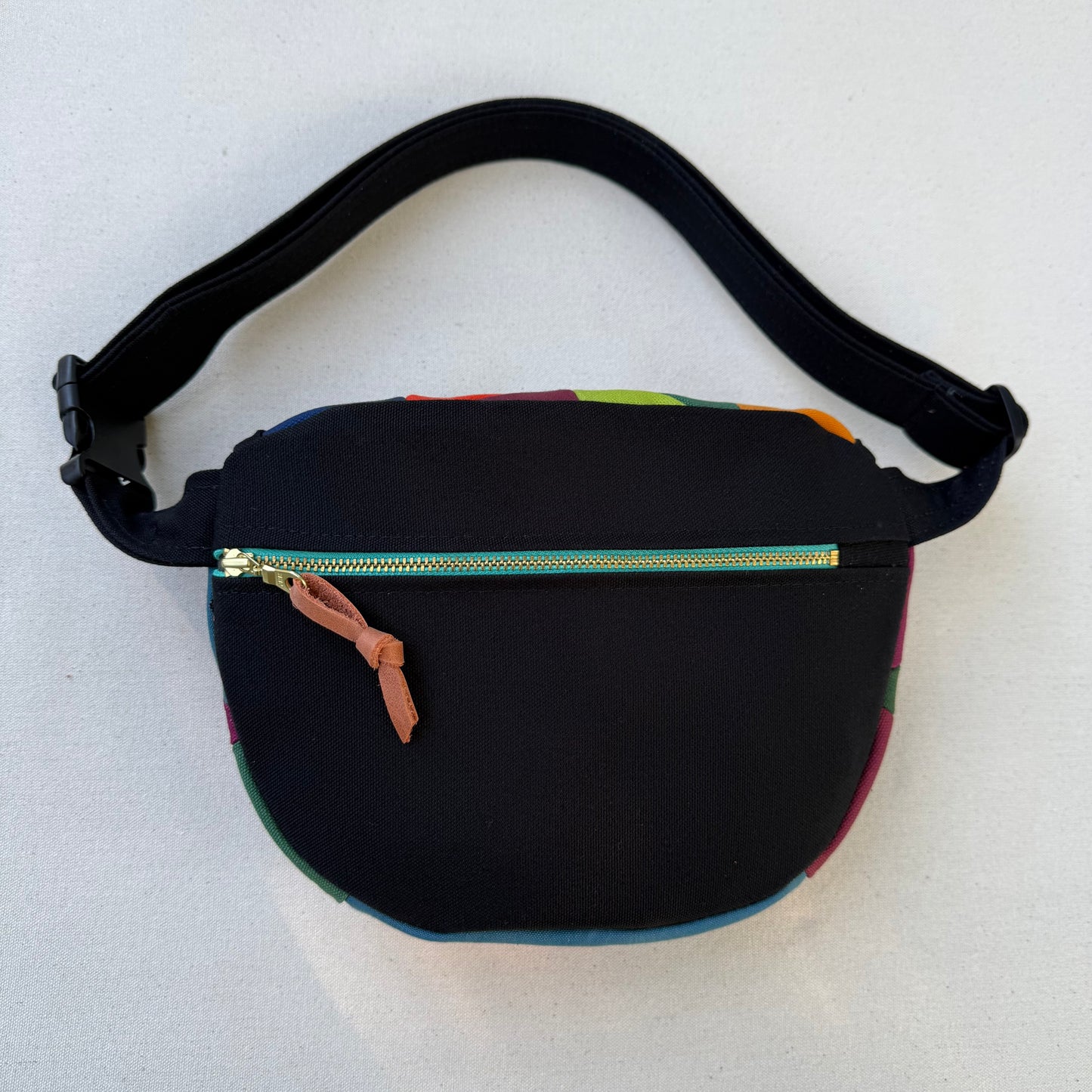 kaleidoscope fanny bag, rainbow-y jewel tones (black)