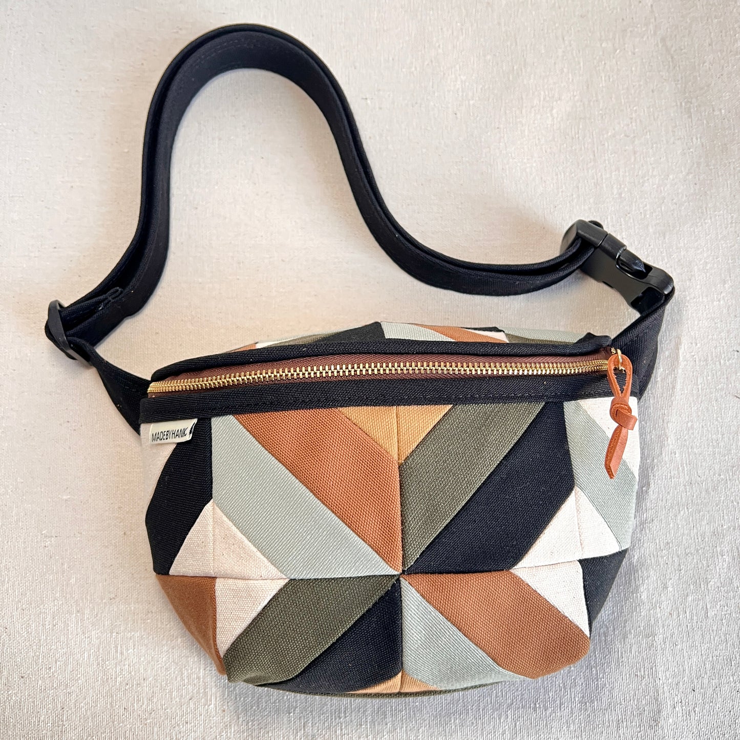 kaleidoscope fanny bag, seaglass/caramel/forest/black