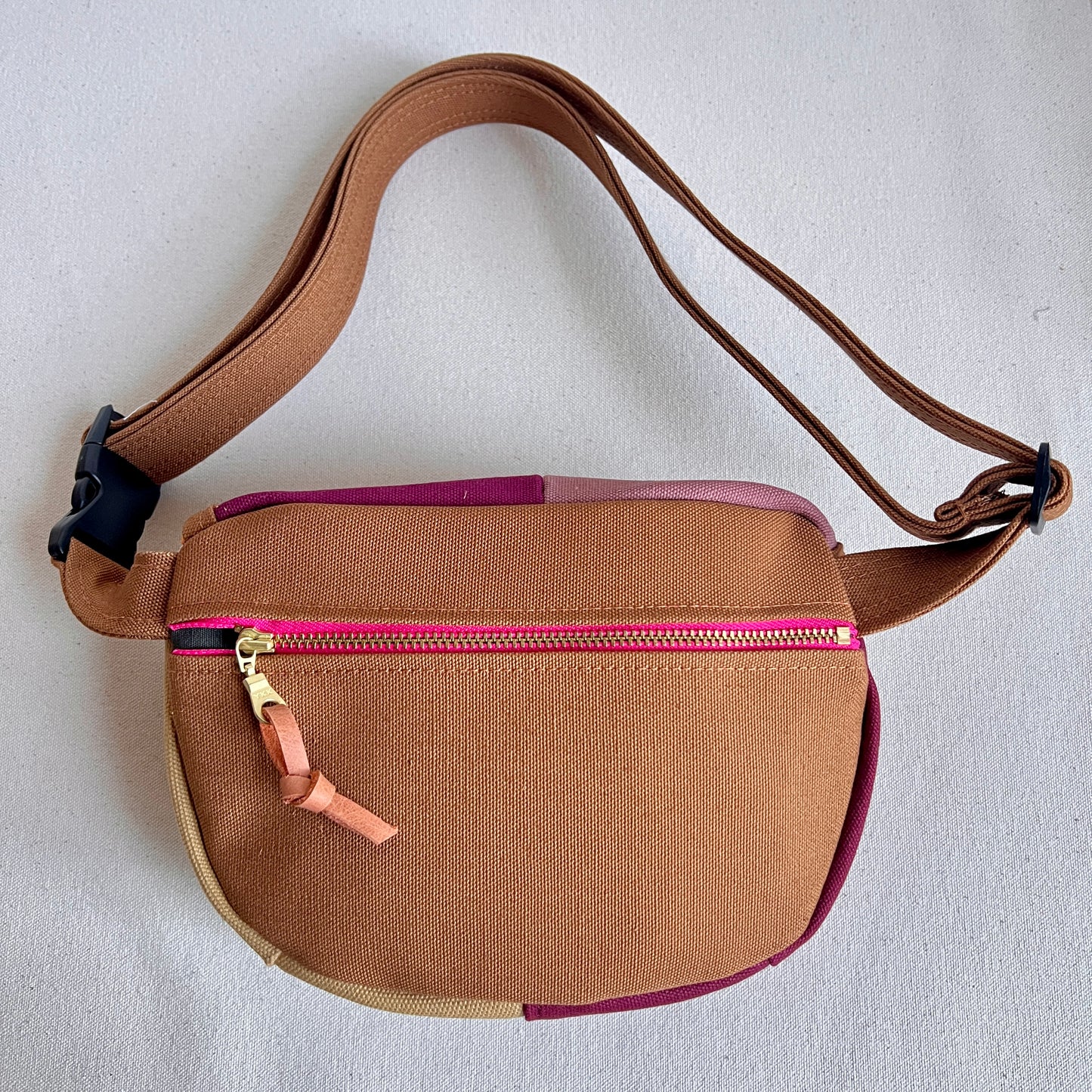 color block fanny bag, caramel/wine/honey/tangerine