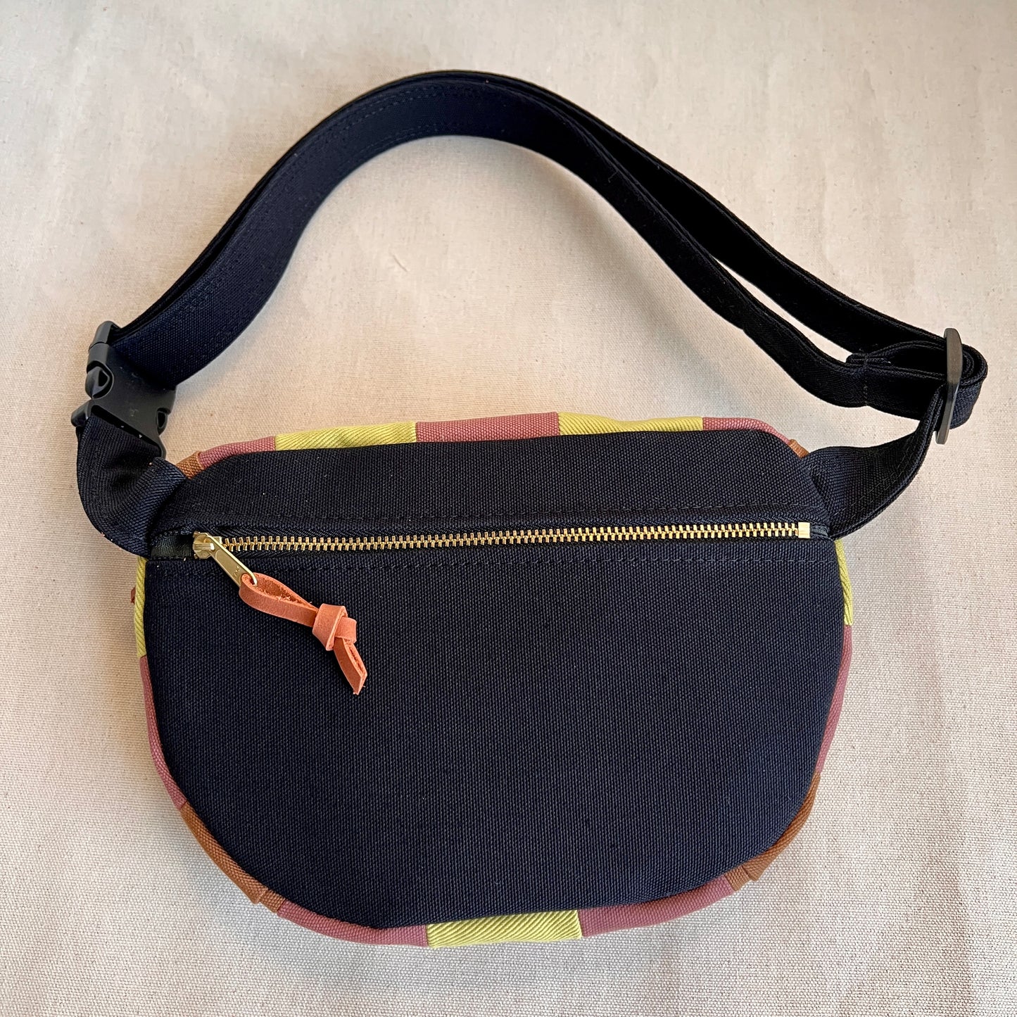 checkerboard fanny bag, mauve + celery