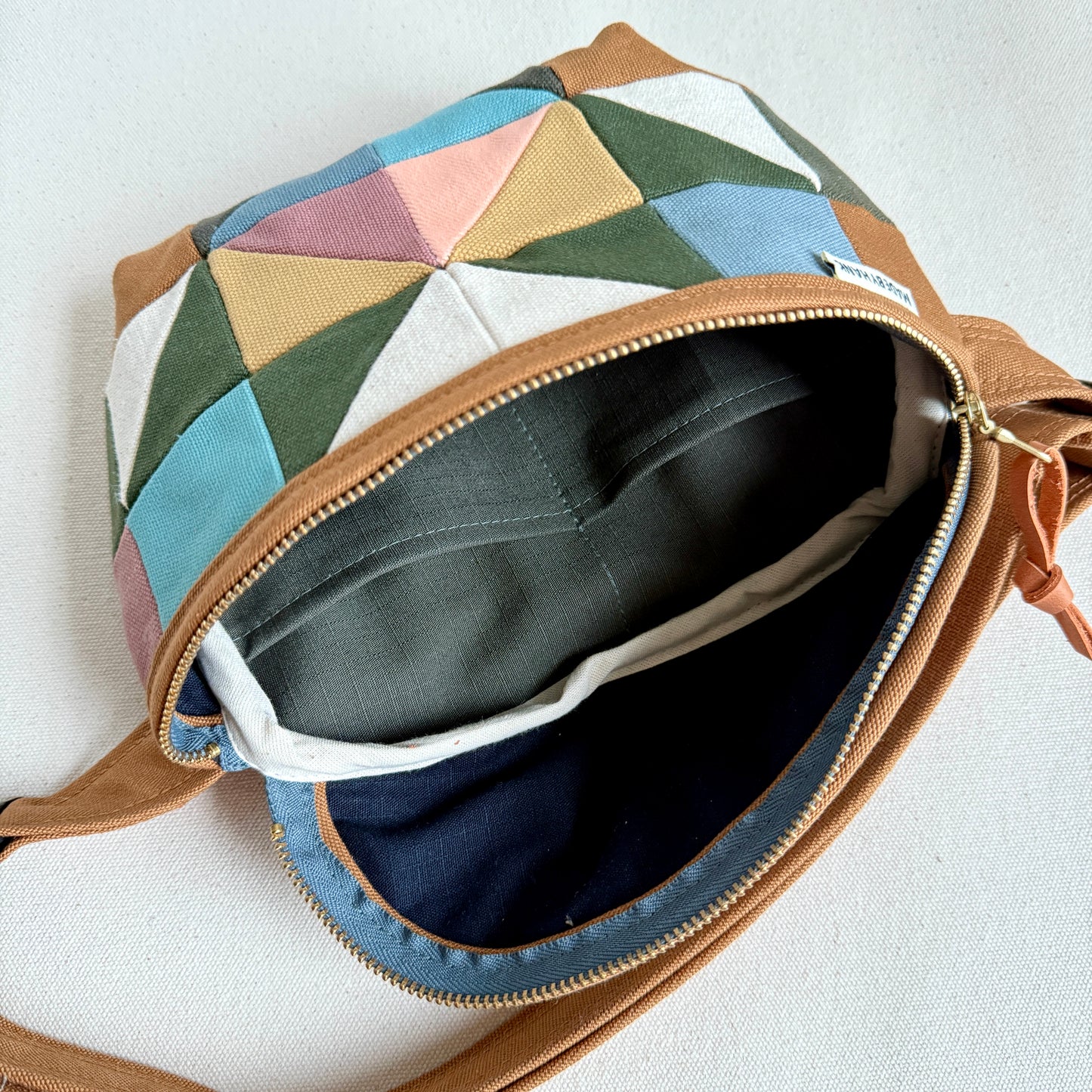 quilt star fanny bag, natural/earth tones