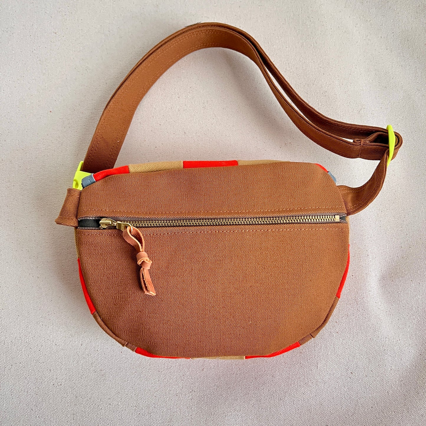 checkerboard fanny bag, honey/flaming hot orange/slate blue (neon buckle!)