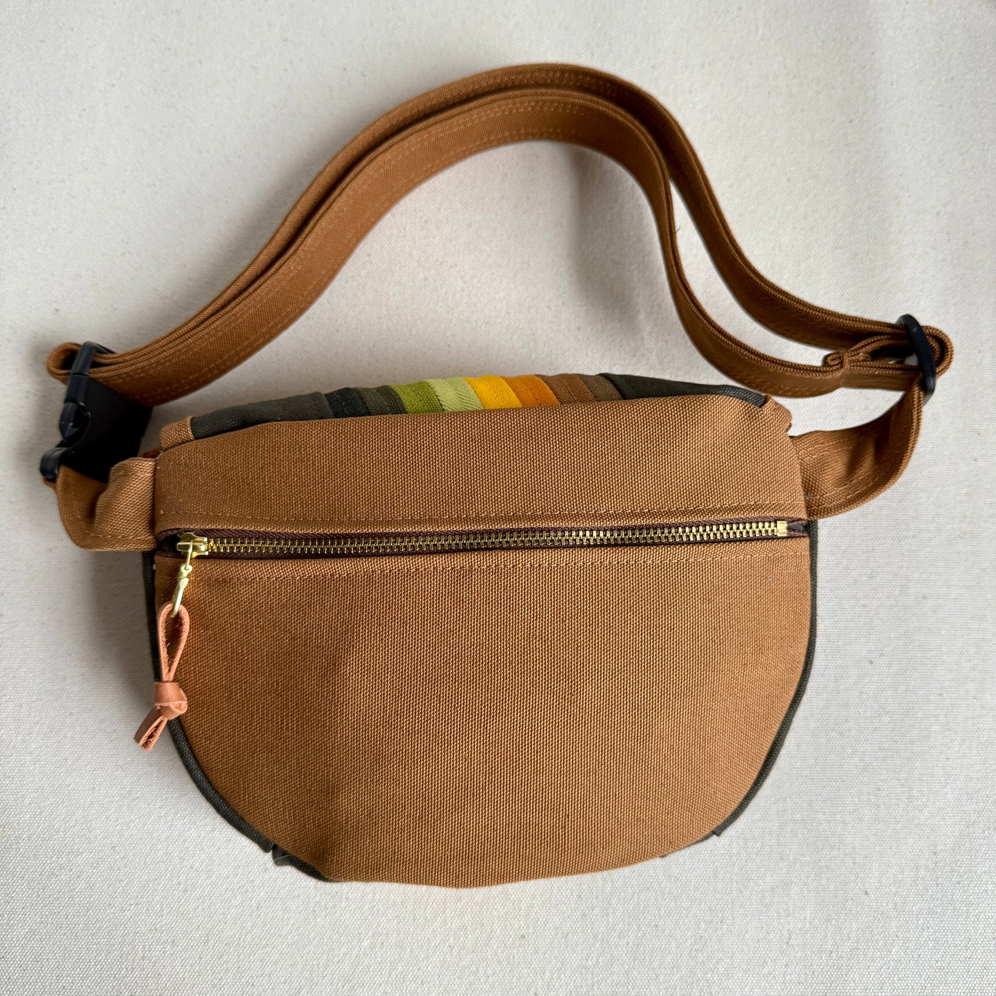 retro stripes fanny bag, greens + yellows