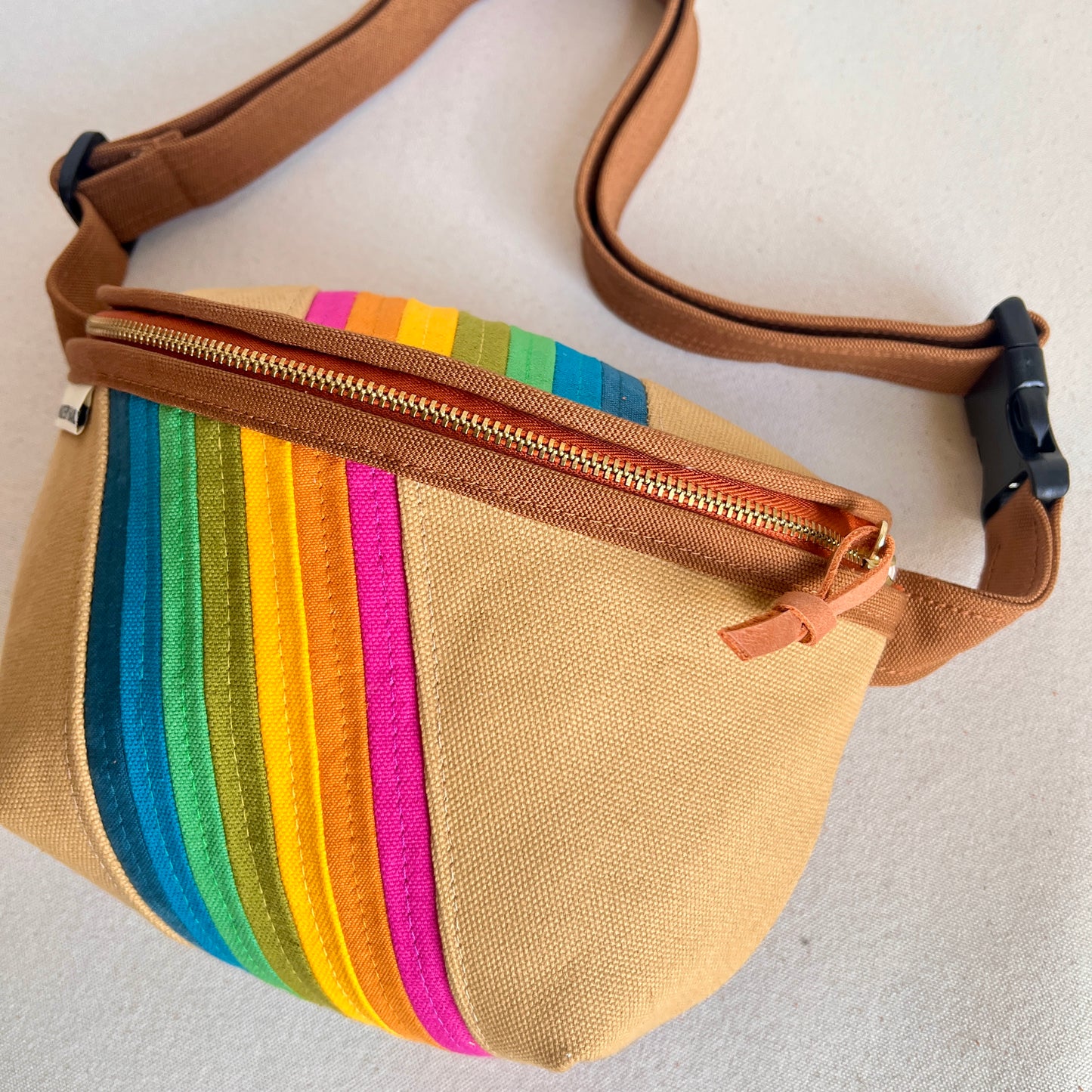 retro stripes fanny bag, honey with brights