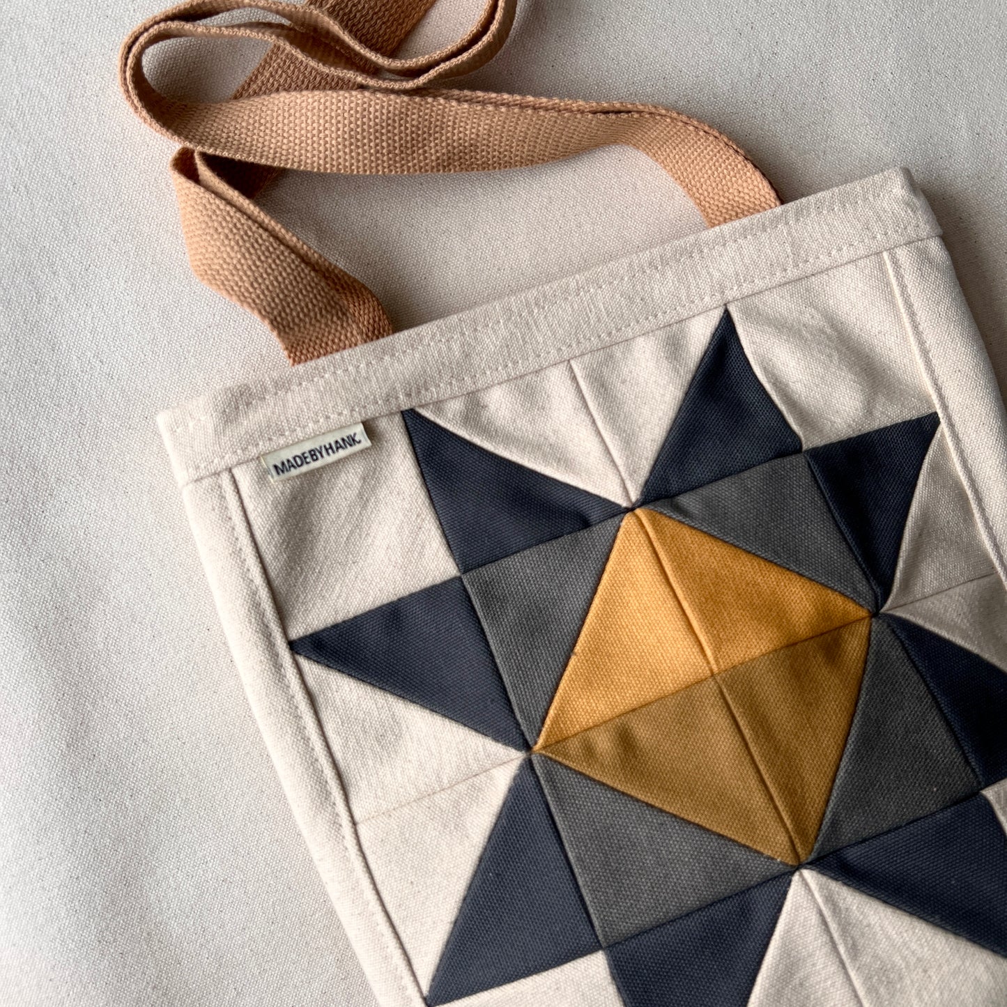 small quilt star tote, grays with goldenrod + honey
