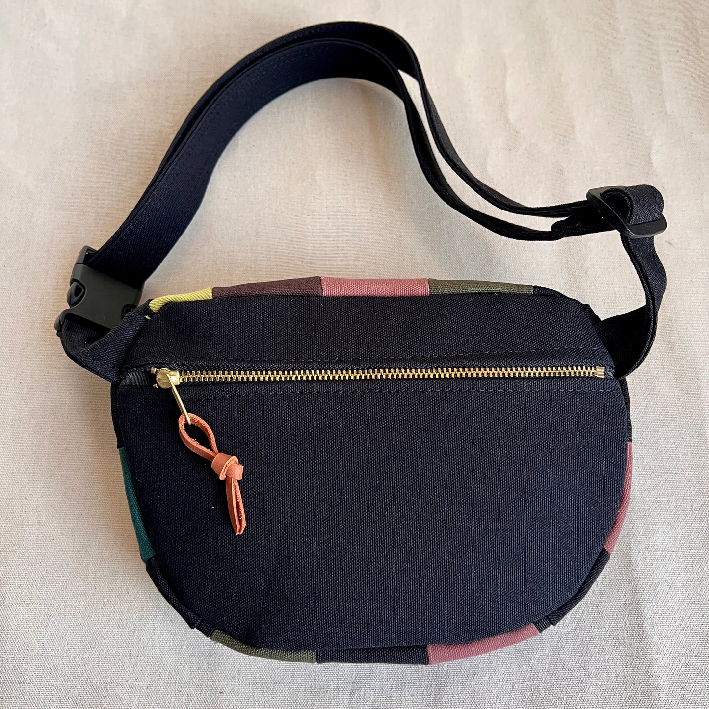 checkerboard fanny bag, mauve/black/forest multi