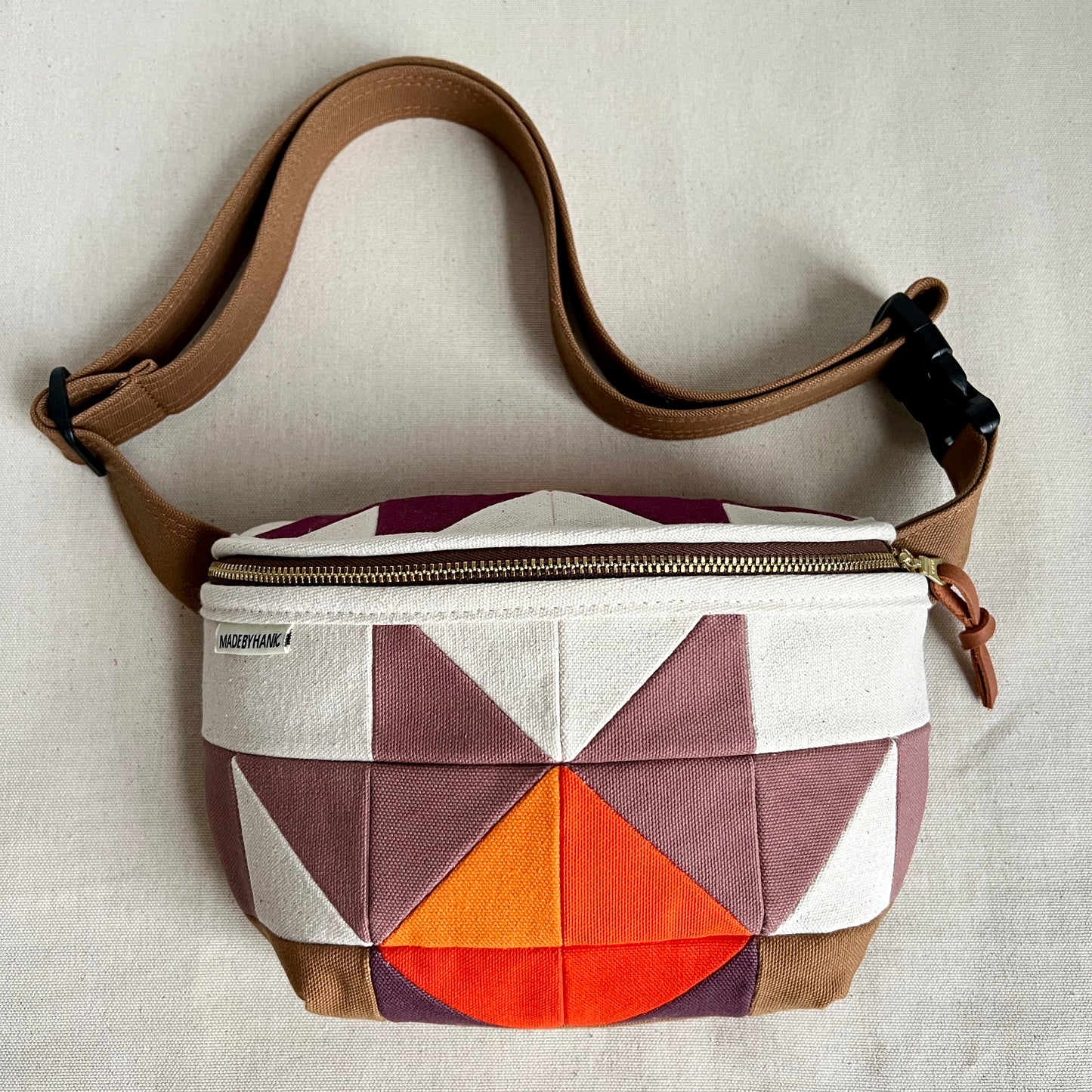 nova star fanny bag, natural with mauve/wine/orange