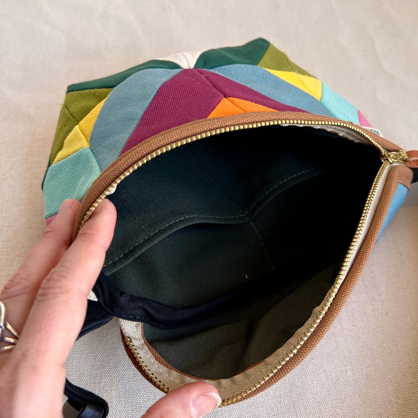 kaleidoscope fanny bag, aqua/wine/spruce etc