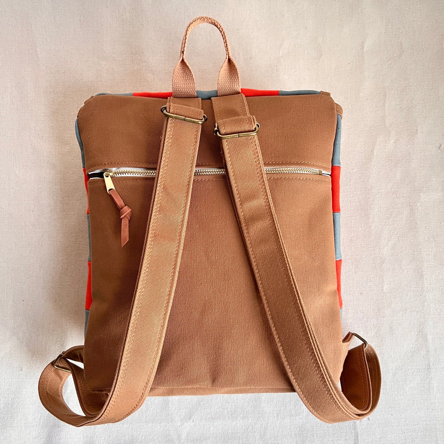 checkerboard backpack, tangerine + steel blue