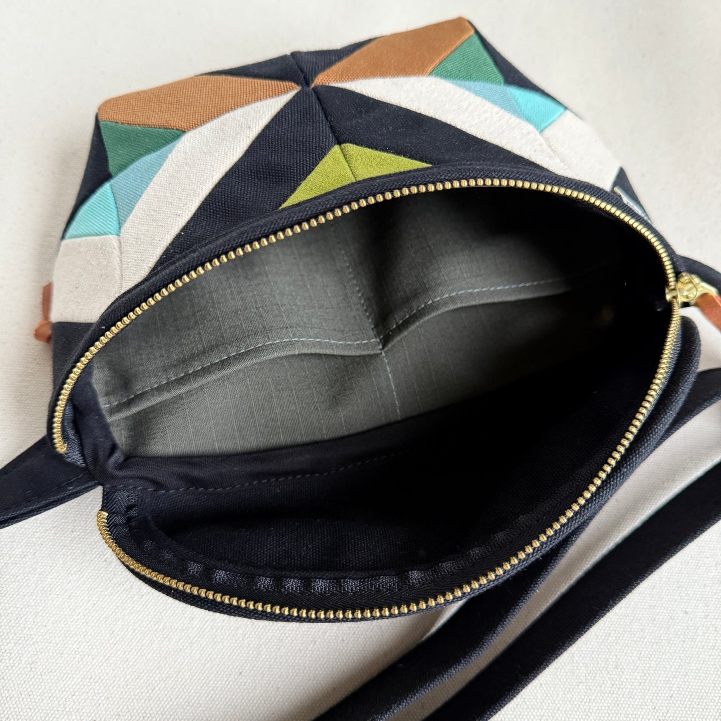 kaleidoscope fanny bag, black with natural/aqua/jade/caramel