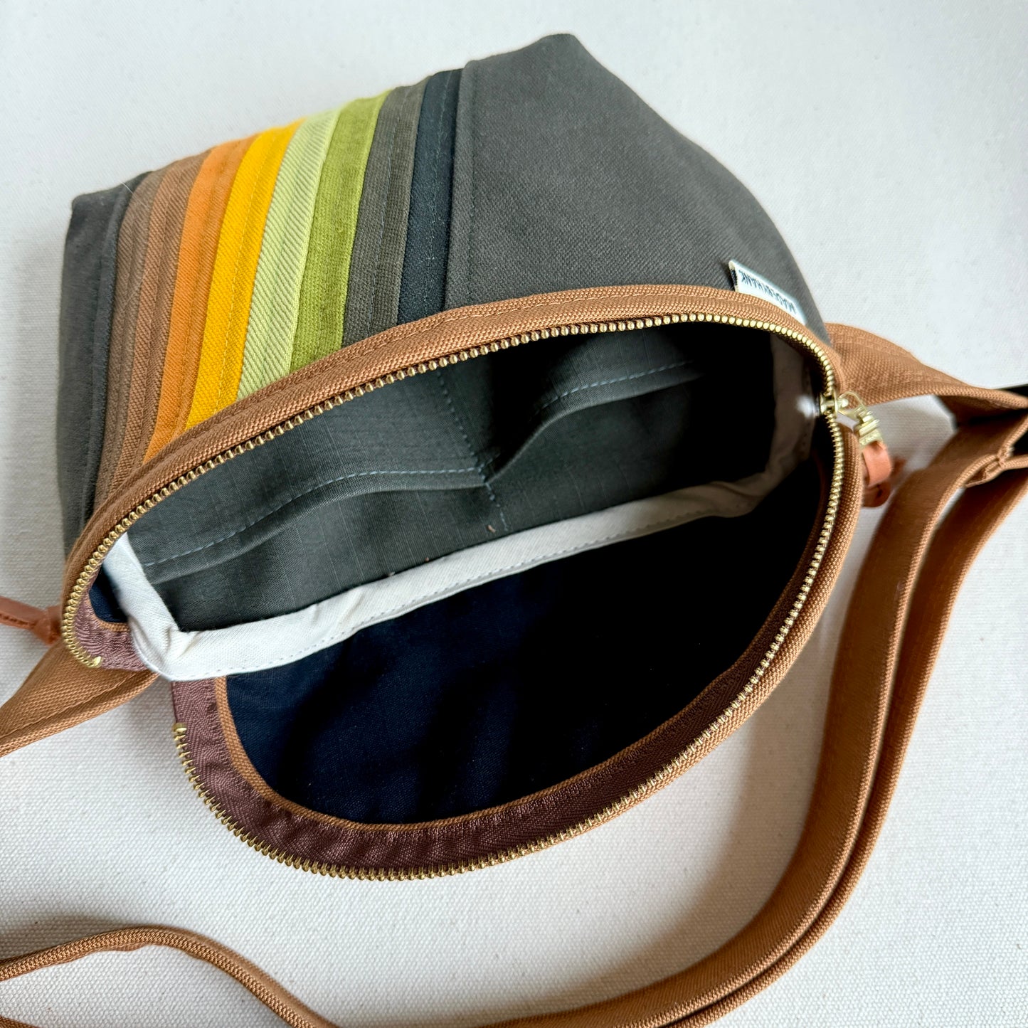 retro stripes fanny bag, greens + yellows