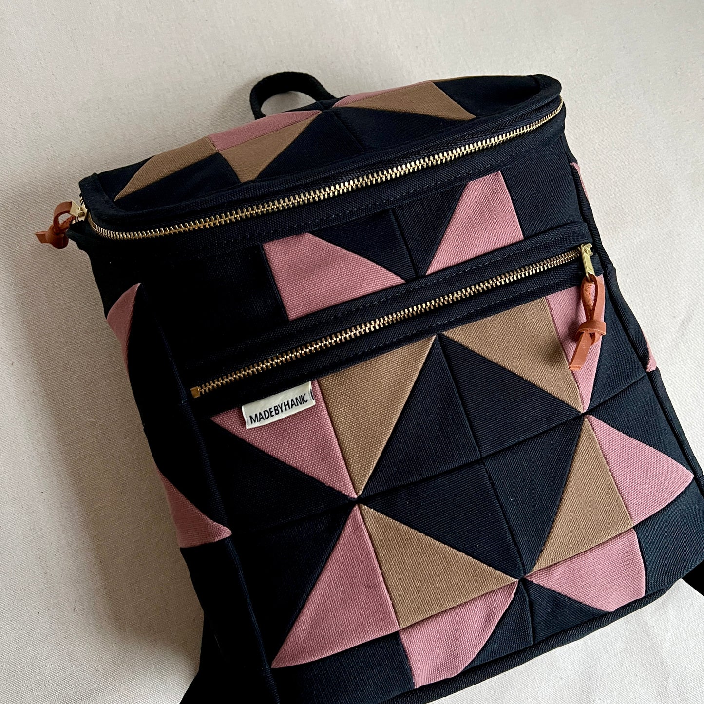 sawtooth star backpack, black with mauve+driftwood