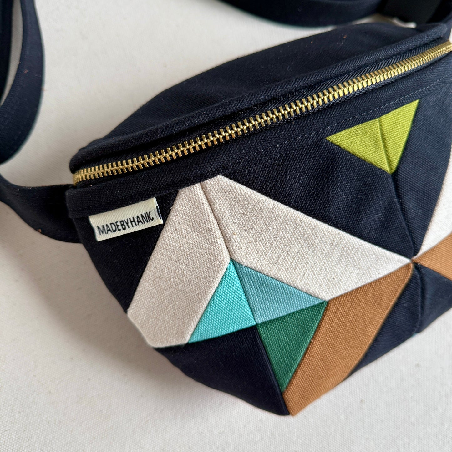 kaleidoscope fanny bag, black with natural/aqua/jade/caramel