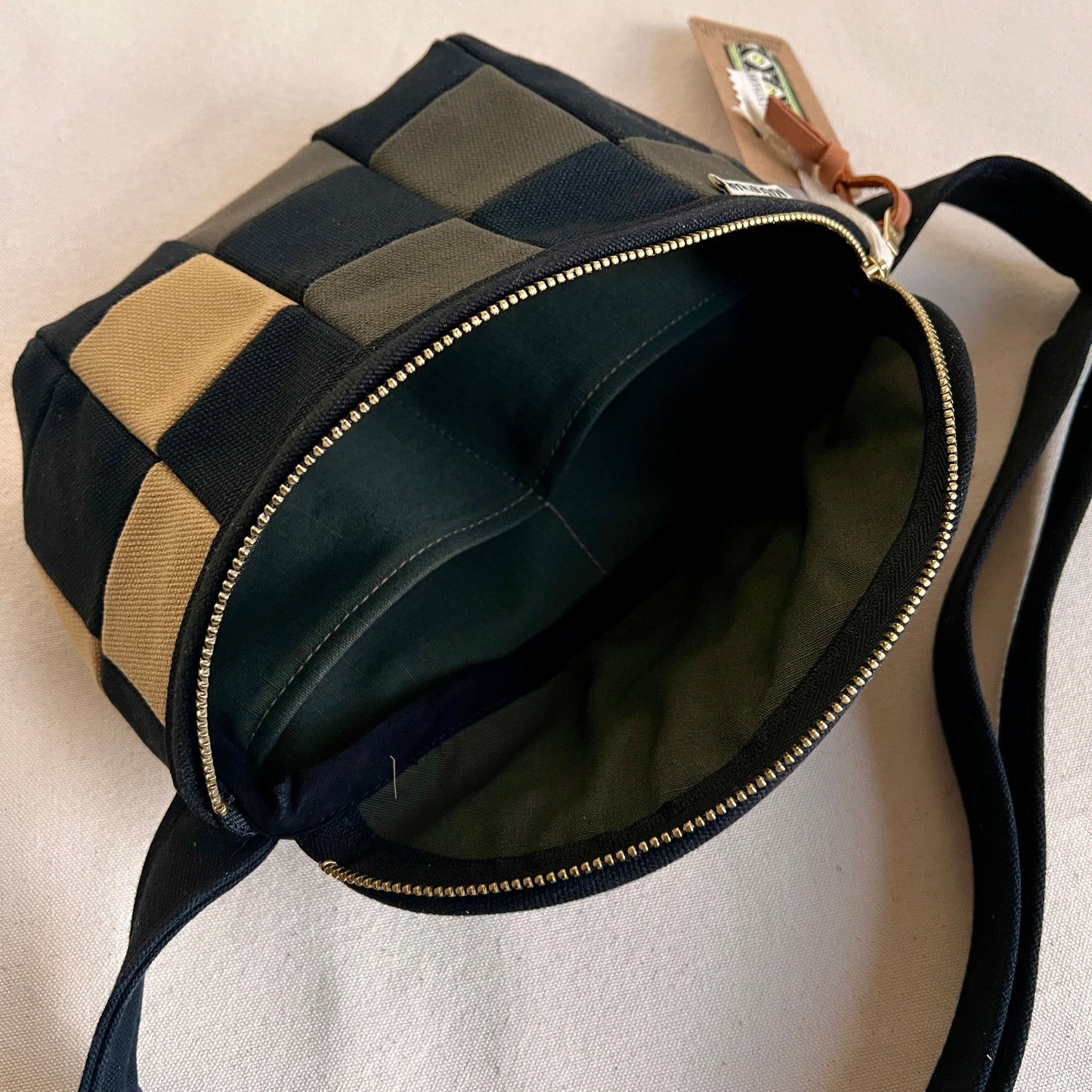 checkerboard fanny bag, forest/honey/black