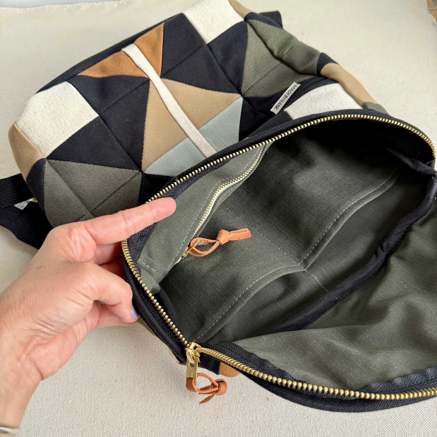 fractured quilt star backpack, black/mint/sand/caramel/natural (original size)