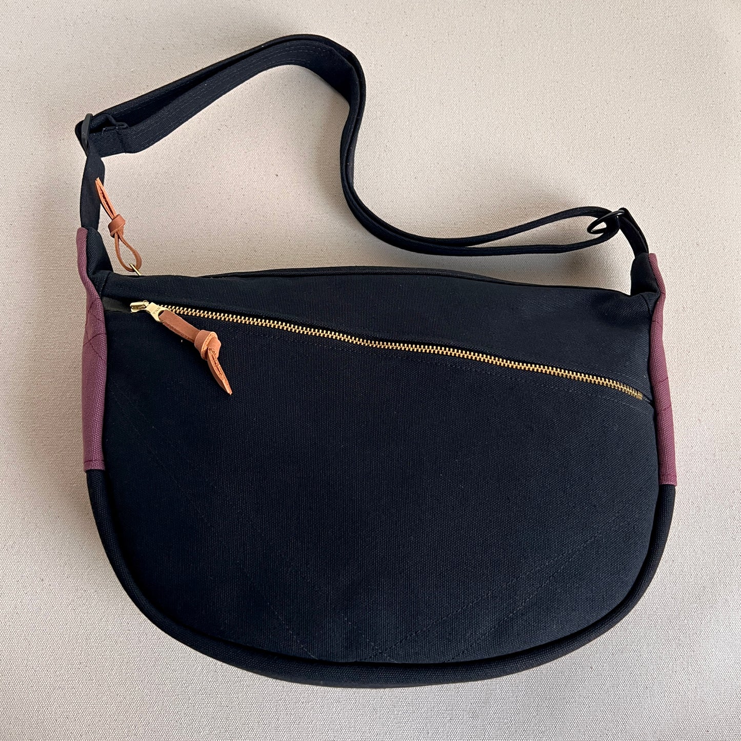 fractured quilt star crescent bag (shoulder/crossbody), black with indigo/navy/raisin etc