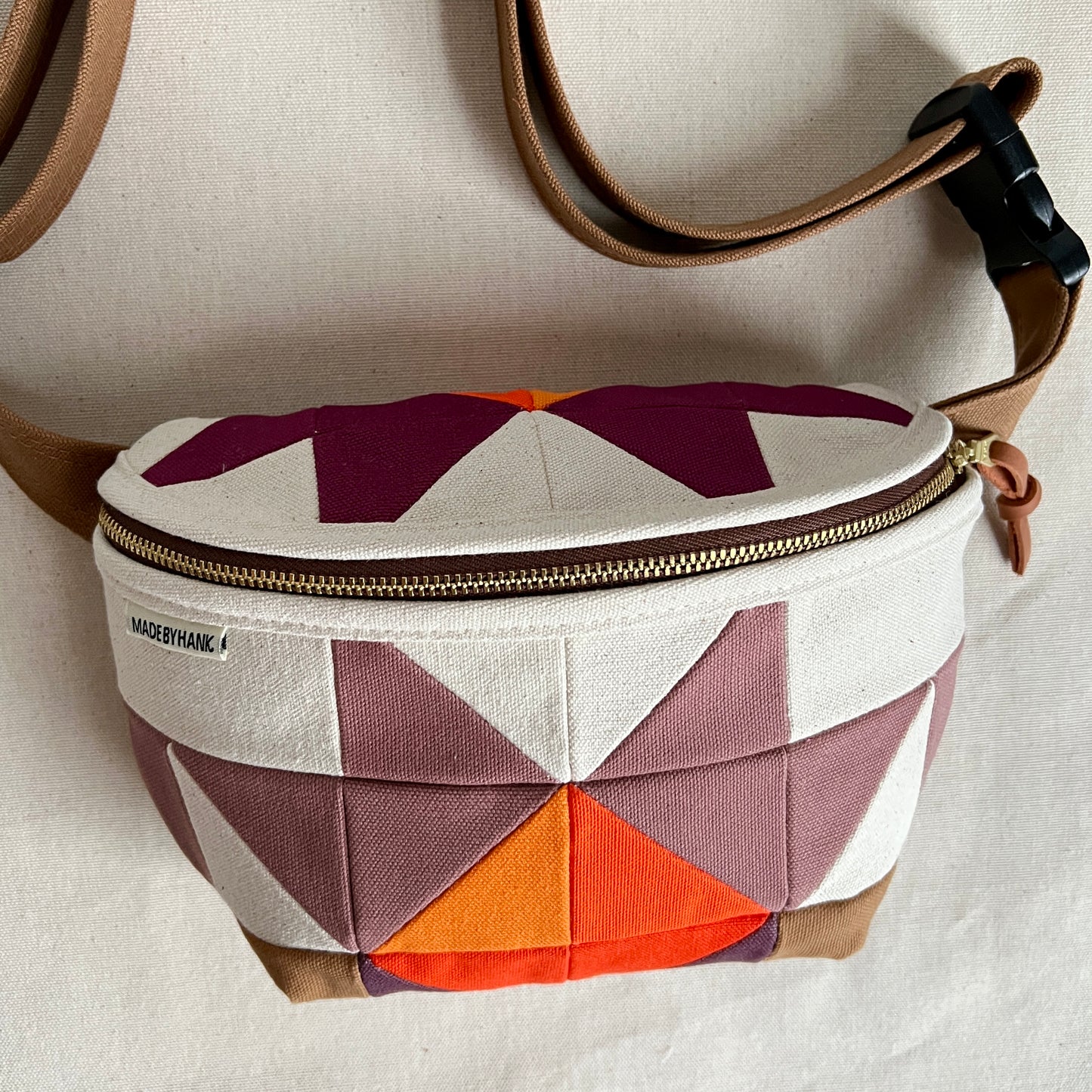 nova star fanny bag, natural with mauve/wine/orange