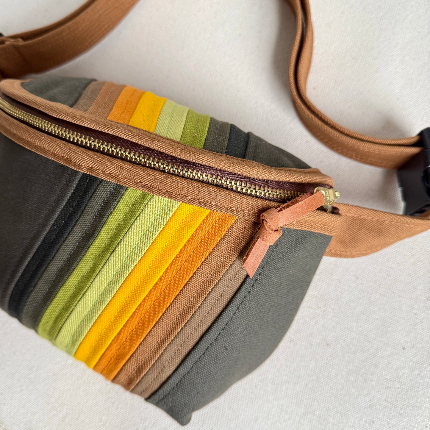 retro stripes fanny bag, greens + yellows