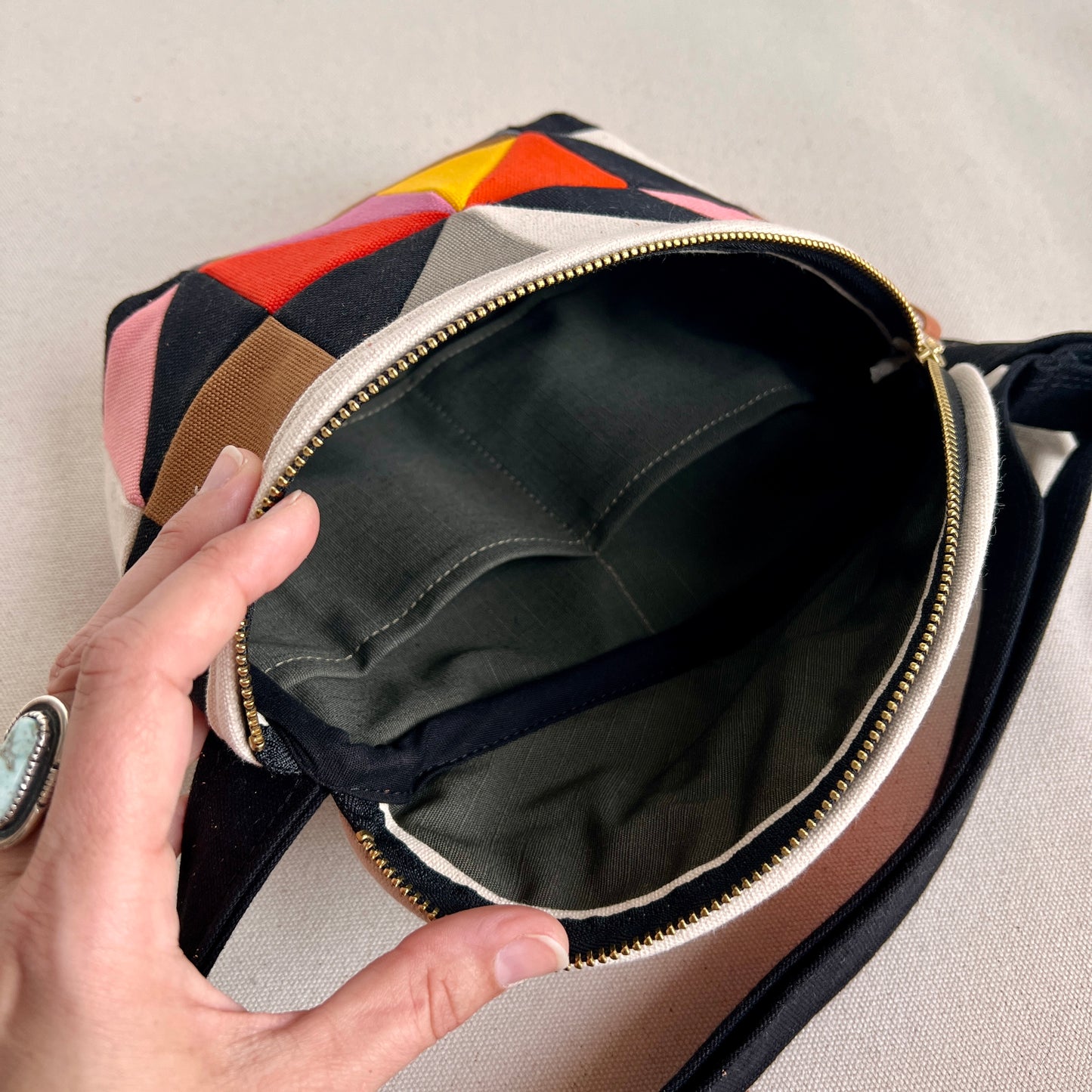 quilt star fanny bag, natural/black/pink/orange/yellow etc
