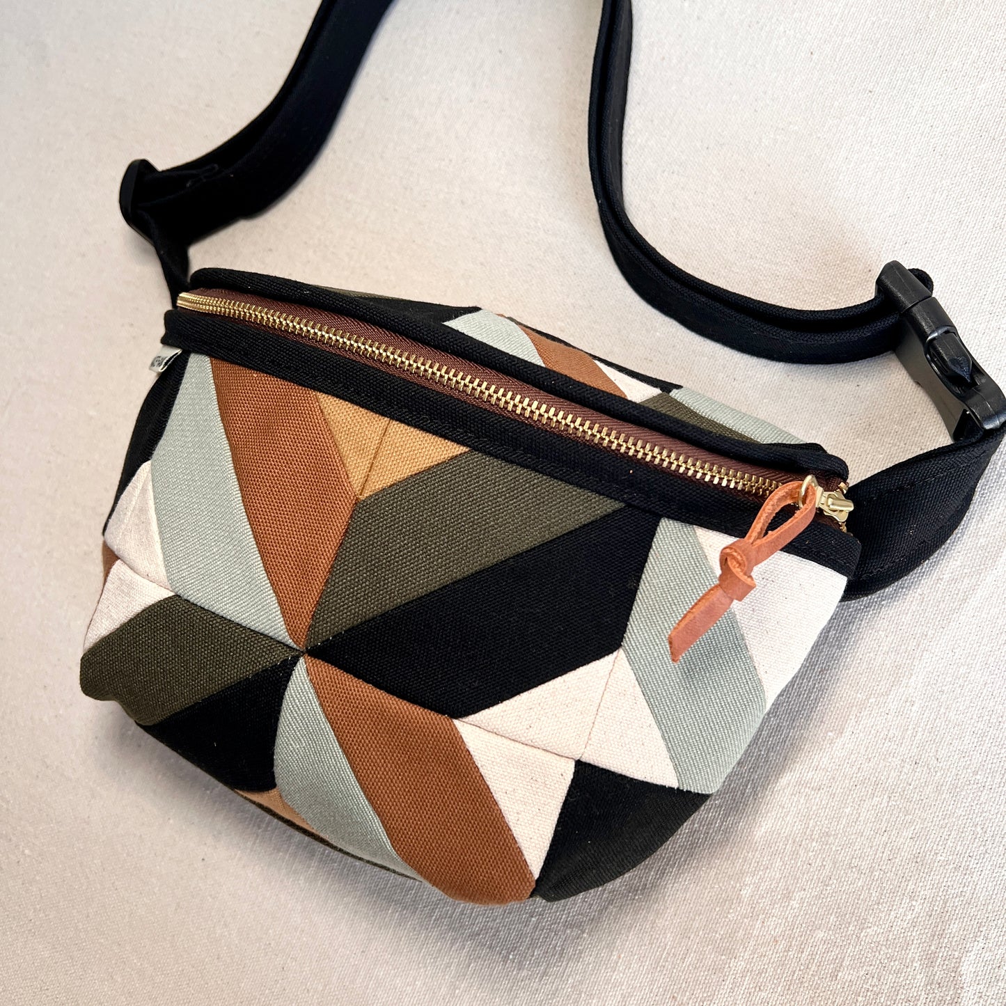 kaleidoscope fanny bag, seaglass/caramel/forest/black