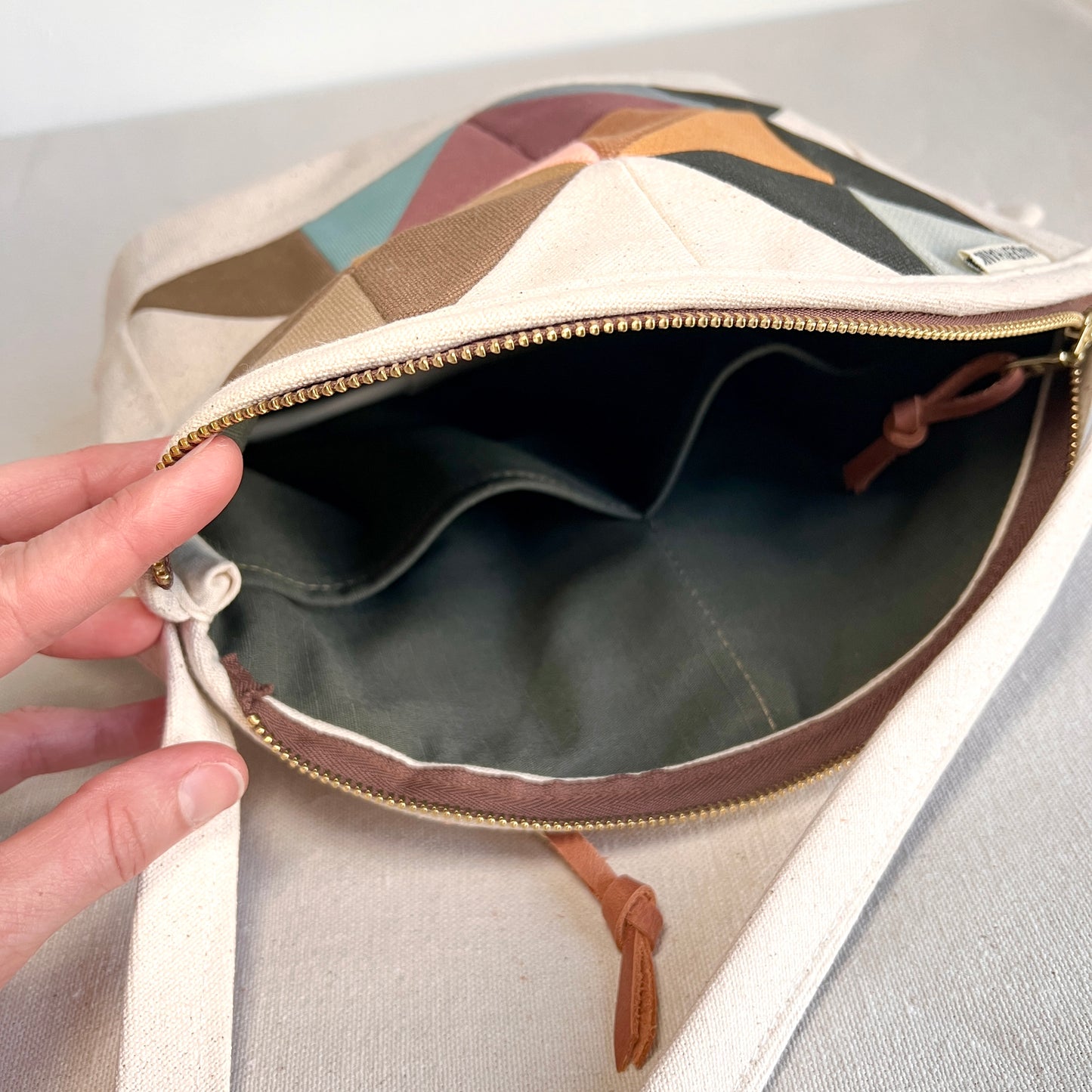 rounded-top crossbody, muted multi (natural)
