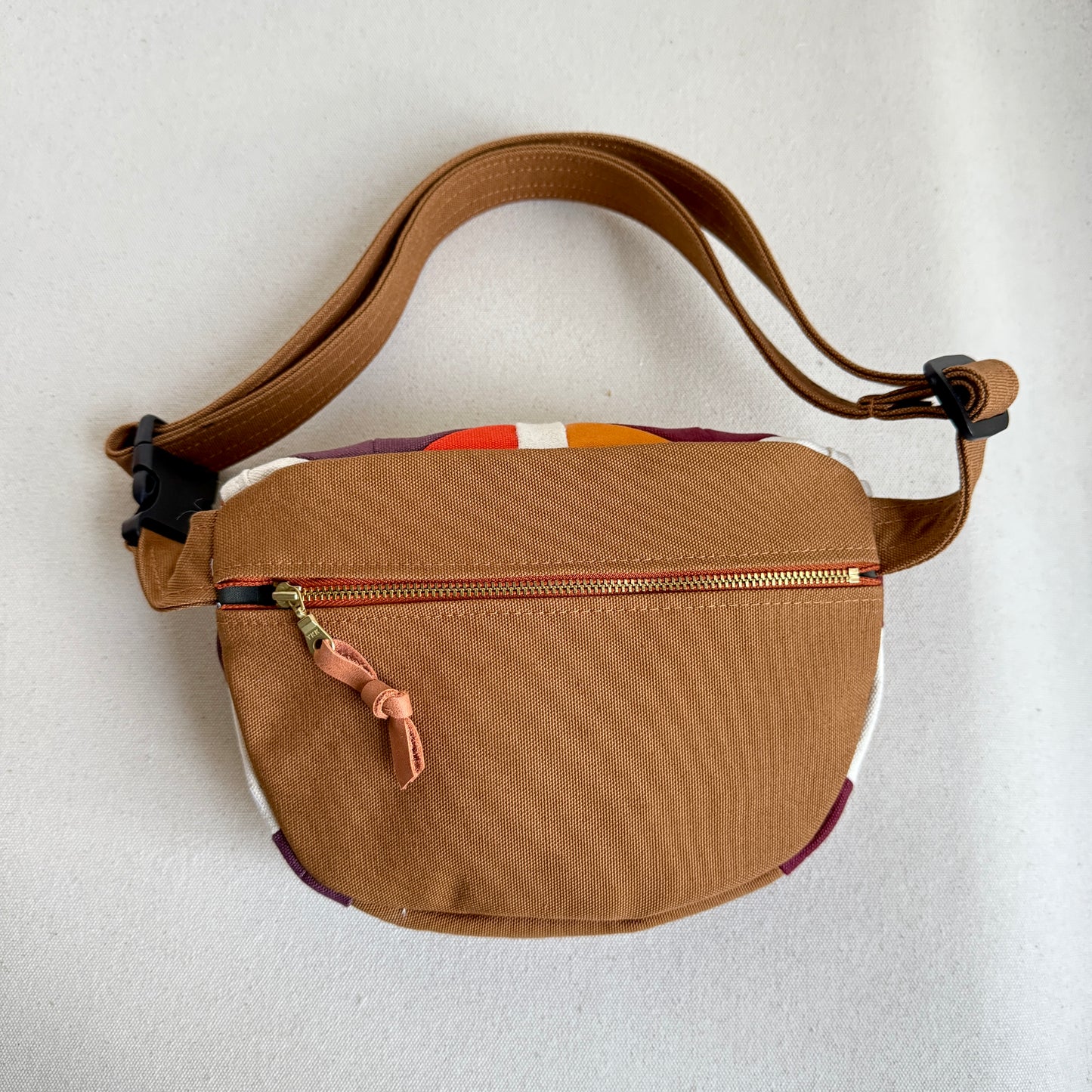 quilt star fanny bag, natural with wine/raisin/plum/tangerine