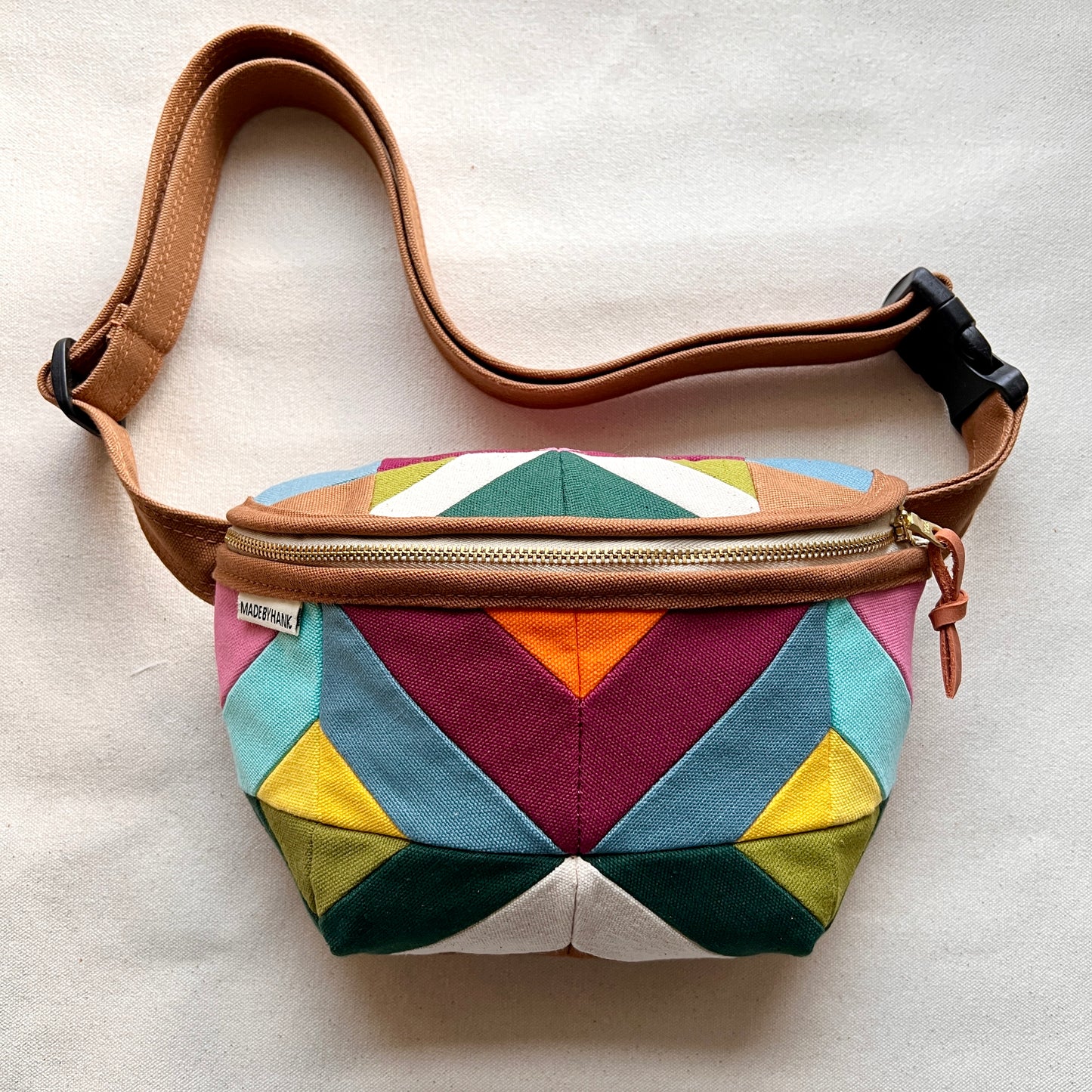 kaleidoscope fanny bag, aqua/wine/spruce etc