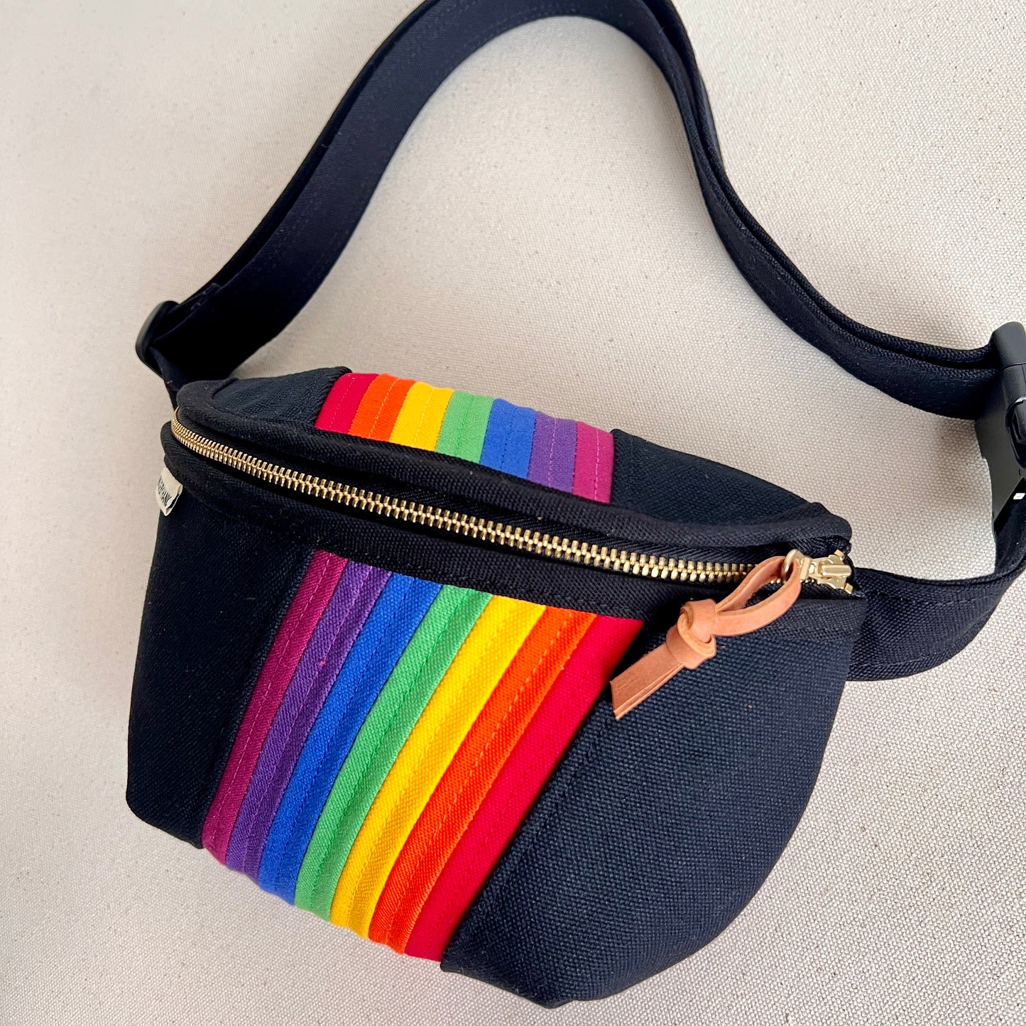retro stripes fanny bag, black with rainbow-y