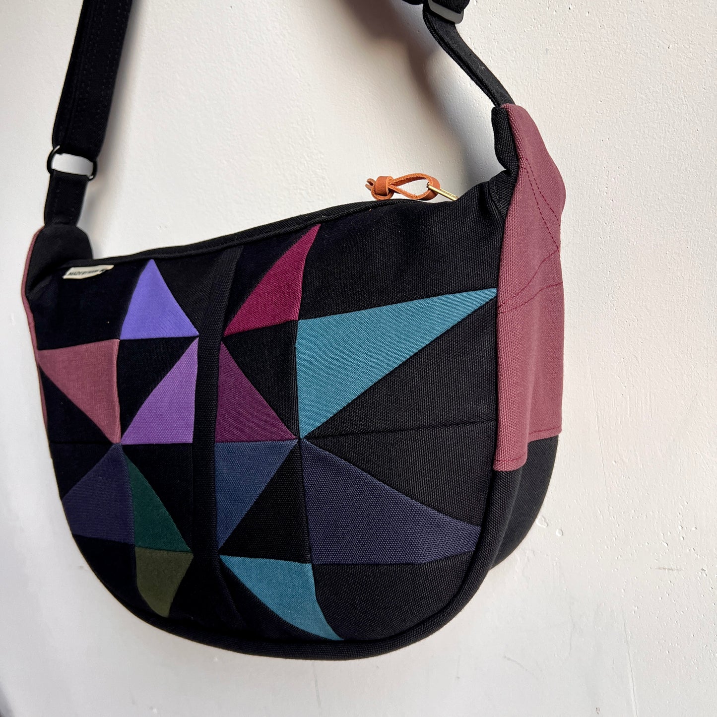 fractured quilt star crescent bag (shoulder/crossbody), black with indigo/navy/raisin etc