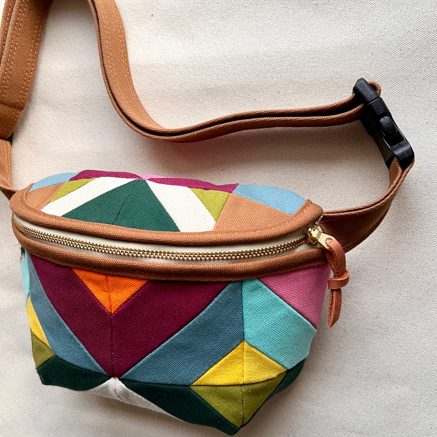 kaleidoscope fanny bag, aqua/wine/spruce etc