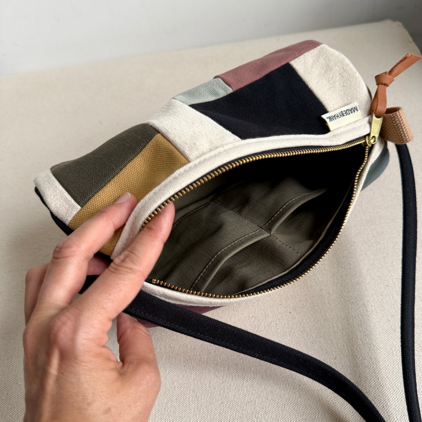 barrel bag in color block tiles, party neutral