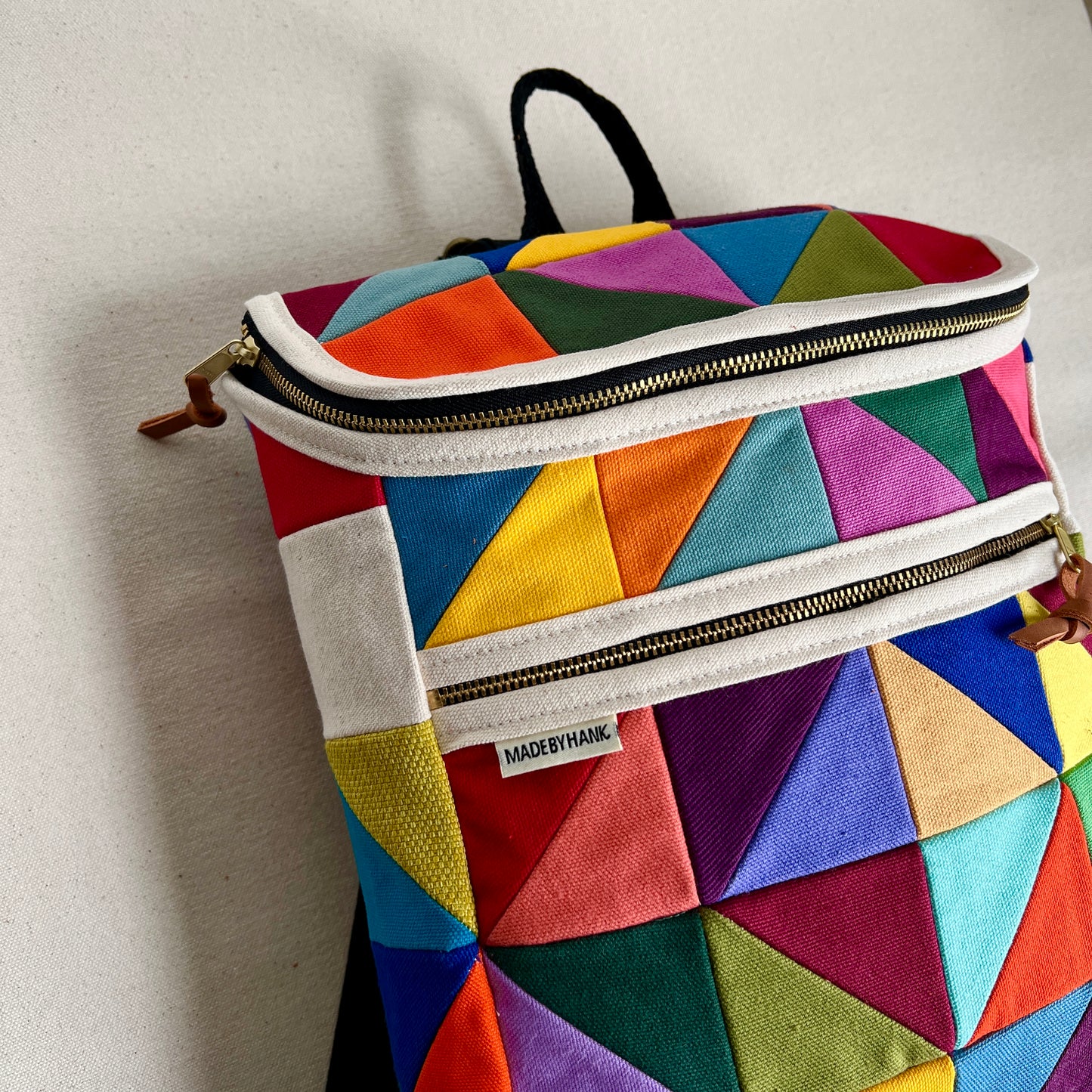 diamond center geometric backpack, natural with multi