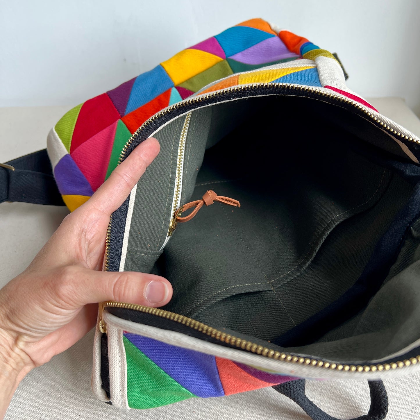 diamond center geometric backpack, natural with multi