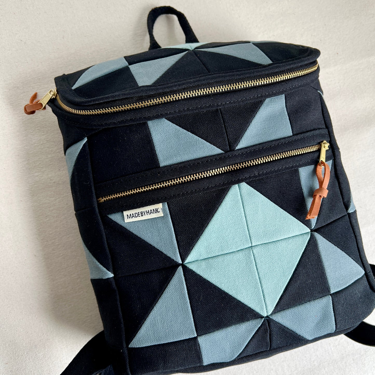 sawtooth star backpack, black with steel blue and muted aqua