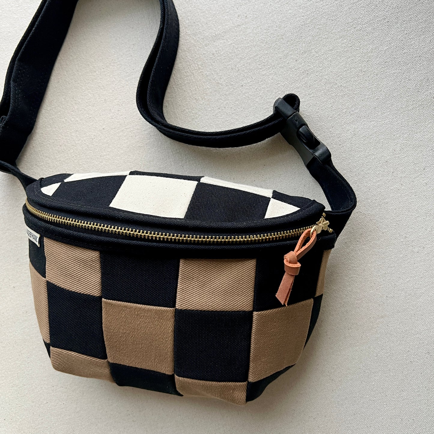 checkerboard fanny bag, black + sand