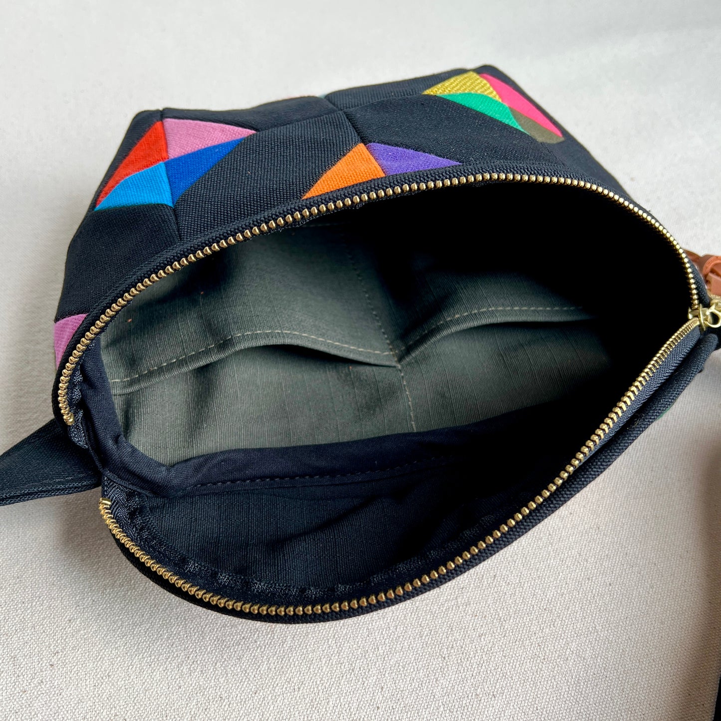 diamond tiles fanny bag, black with brights