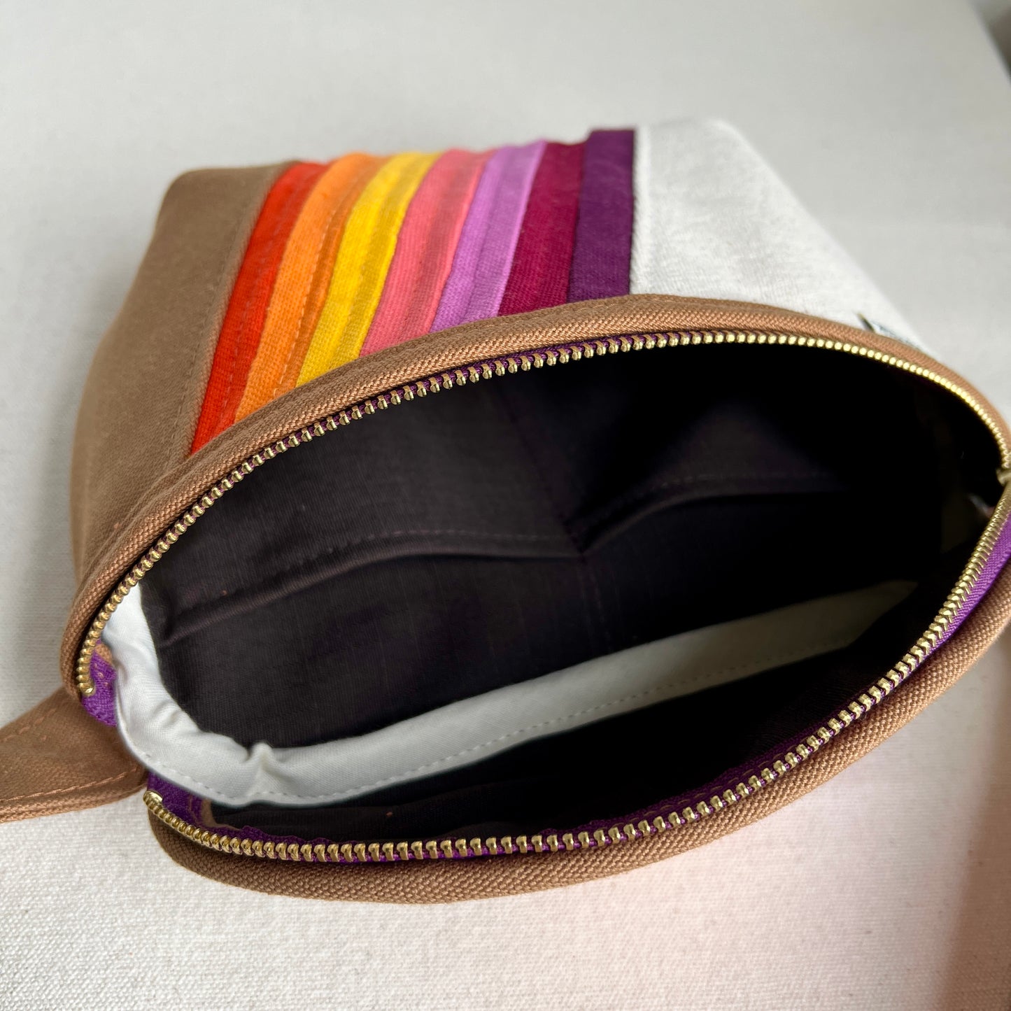retro stripes fanny bag, oranges/purples/yellow/caramel