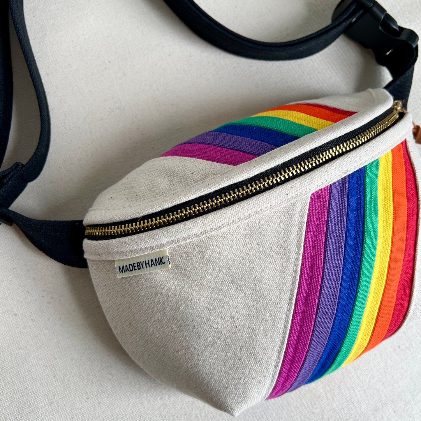 retro stripes fanny bag, natural with rainbow