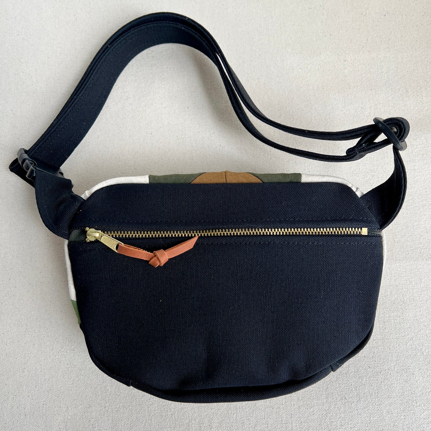 kaleidoscope fanny, natural with sea glass, spruce, chartreuse, etc