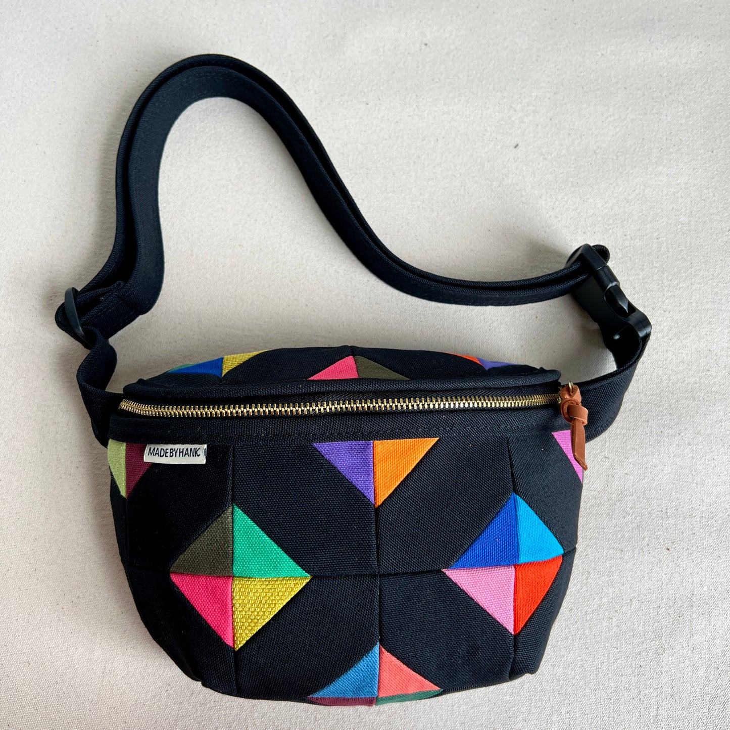 diamond tiles fanny bag, black with brights