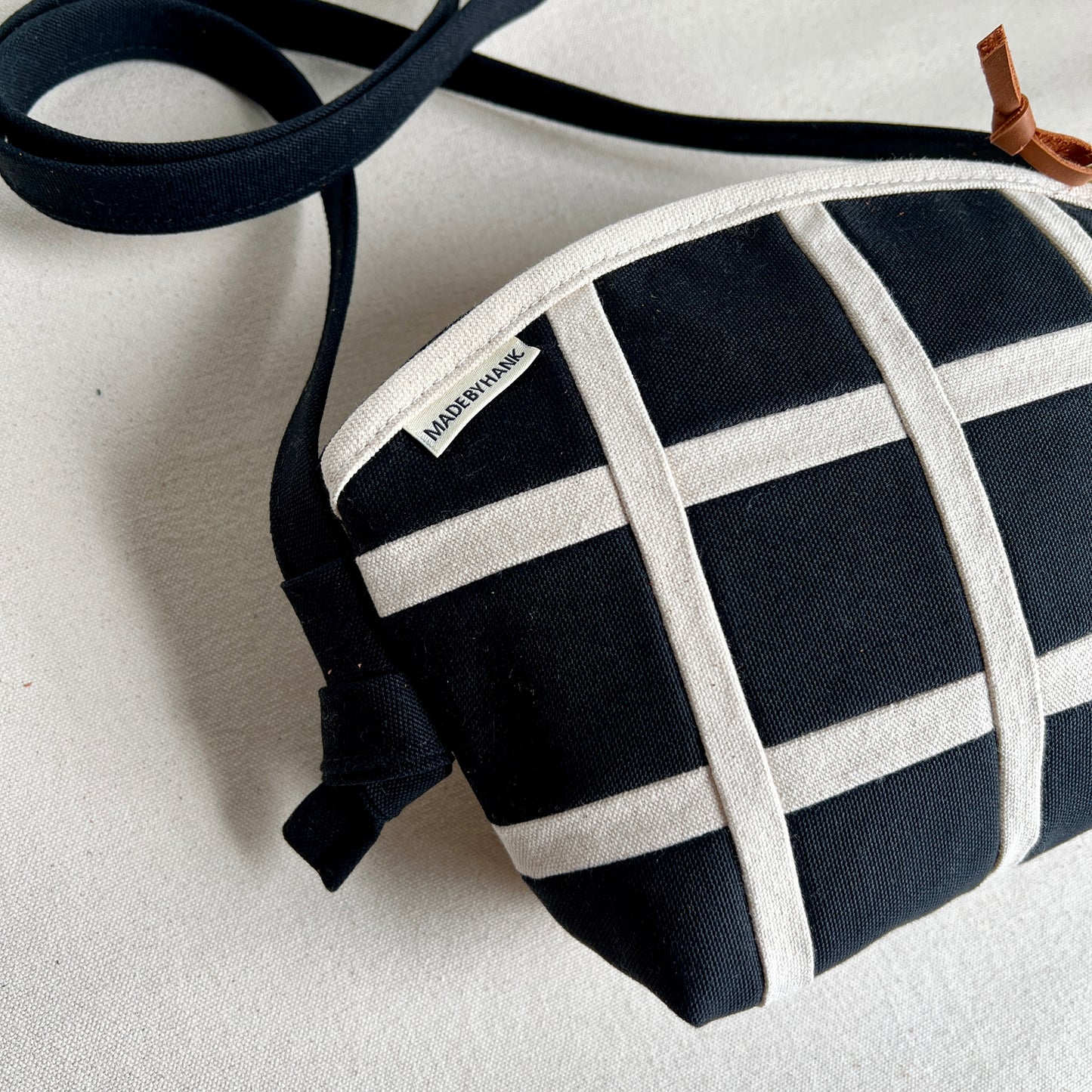 double-sided grid crossbody, black + natural
